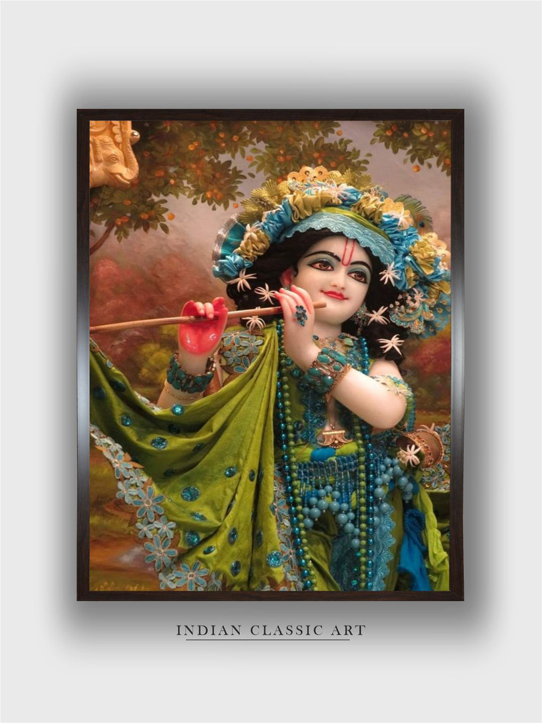 INDIAN CLASSIC ART Krishna with flute Canvas Wall Rectangle Paintings Wall Art -30 x 20 In