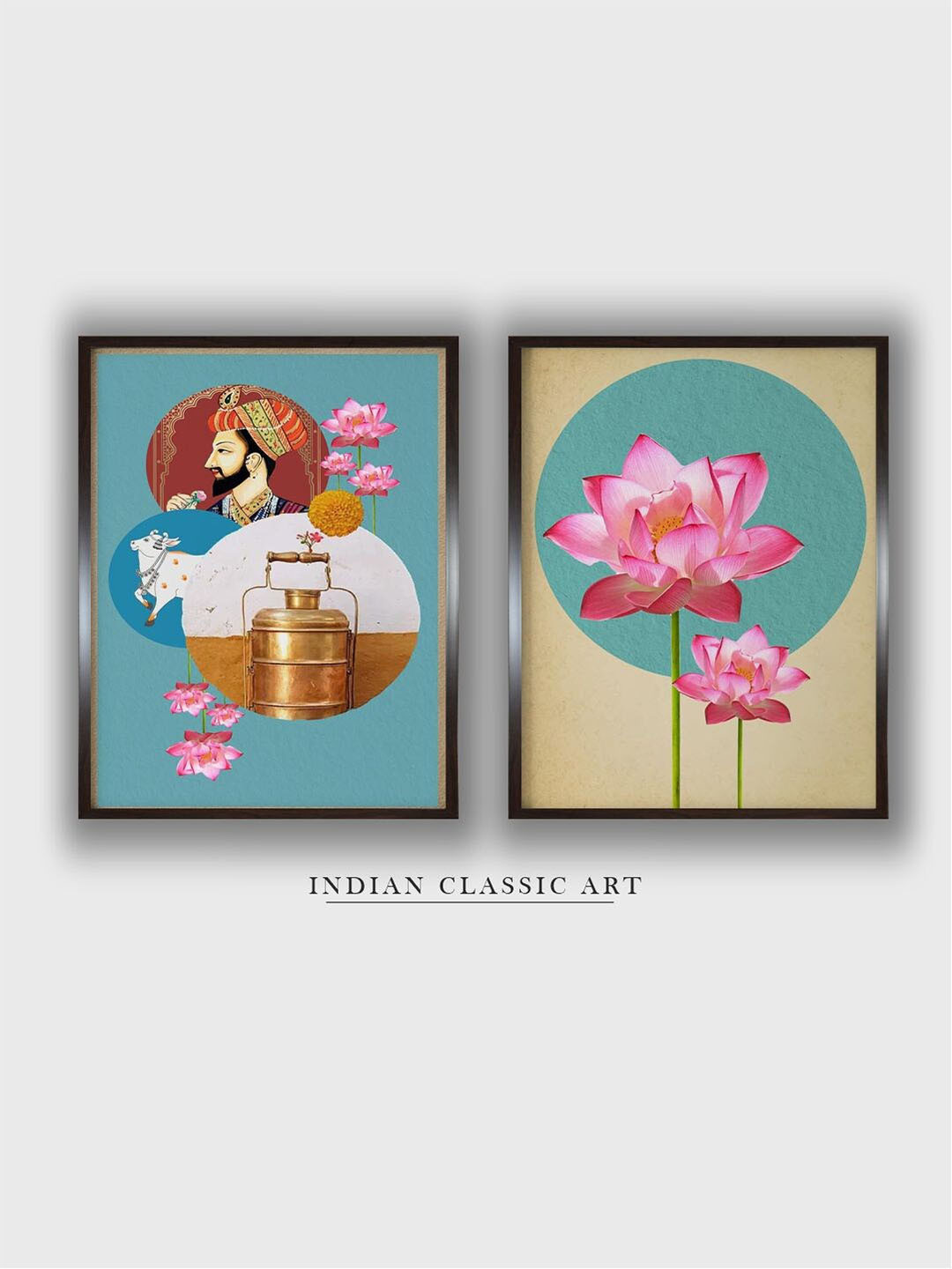 INDIAN CLASSIC ART Pink & Green 2-Pieces Indian Art Printed Framed Wall Art