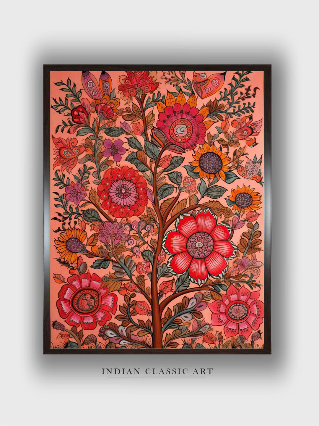 INDIAN CLASSIC ART Peach Colored & Brown Painting Canvas Wall Art