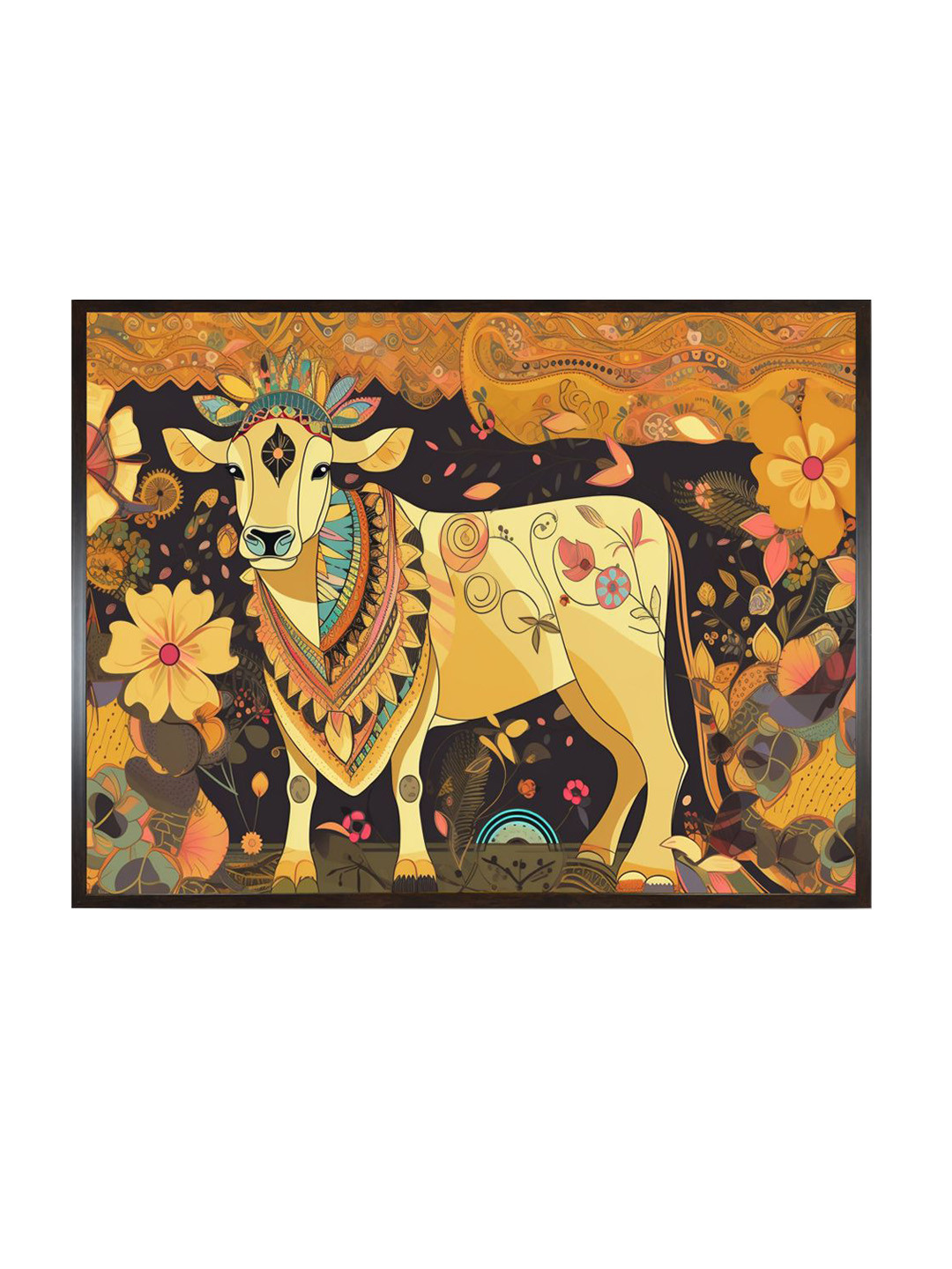 INDIAN CLASSIC ART Yellow & Beige Painting Canvas Wall Art
