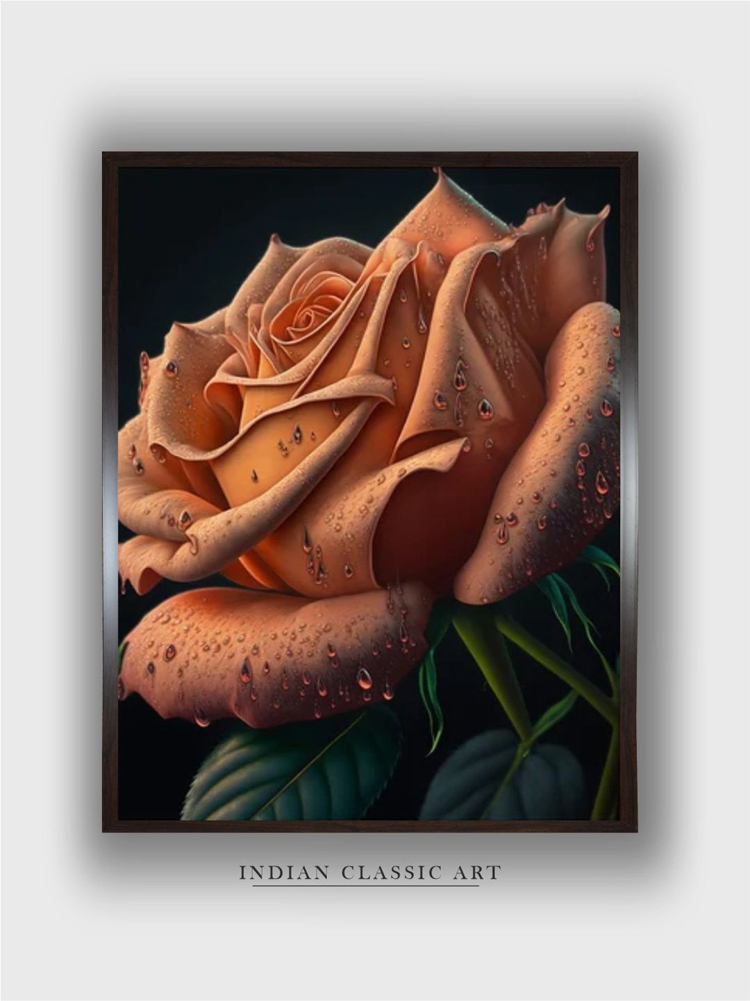 INDIAN CLASSIC ART Rose & Water Droplets Canvas Rectangle Paintings Wall Art - 20x30In