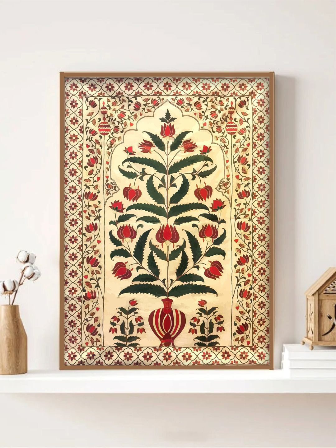 INDIAN CLASSIC ART Beige & Red Painting Canvas Wall Art