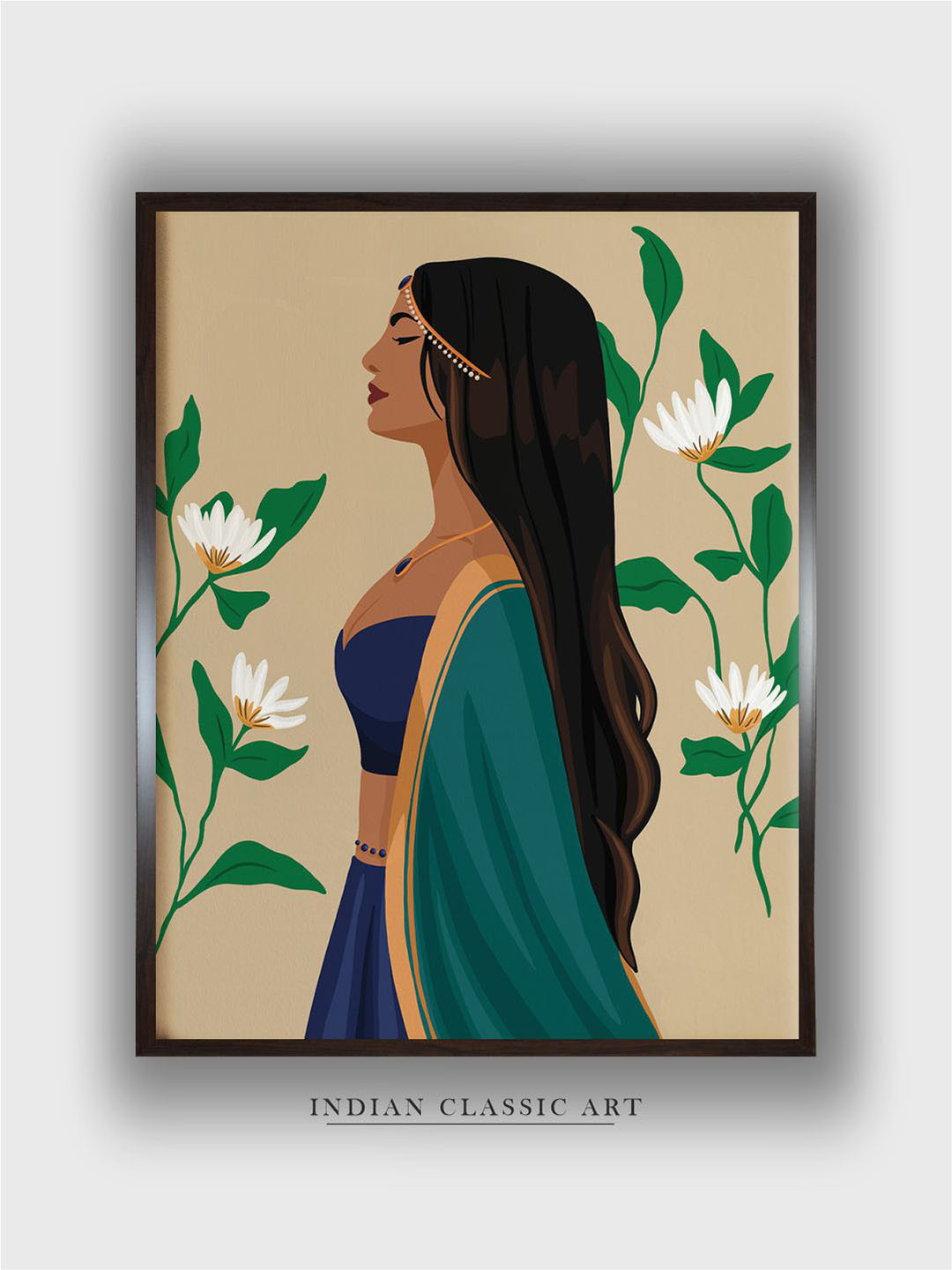 INDIAN CLASSIC ART Beige & Green Painting Canvas Wall Art