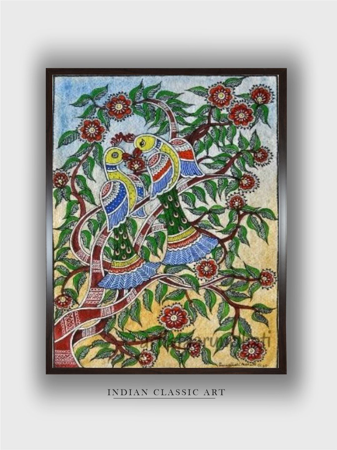 INDIAN CLASSIC ART Green Canvas Wall Living Room Rectangle Paintings Wall Art -30 x 20In