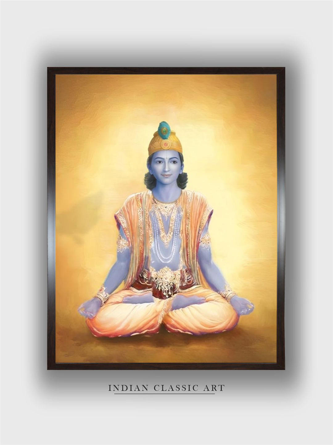 INDIAN CLASSIC ART Meditiating Lord Krishna Canvas Rectangle Paintings Wall Art-20 x30In