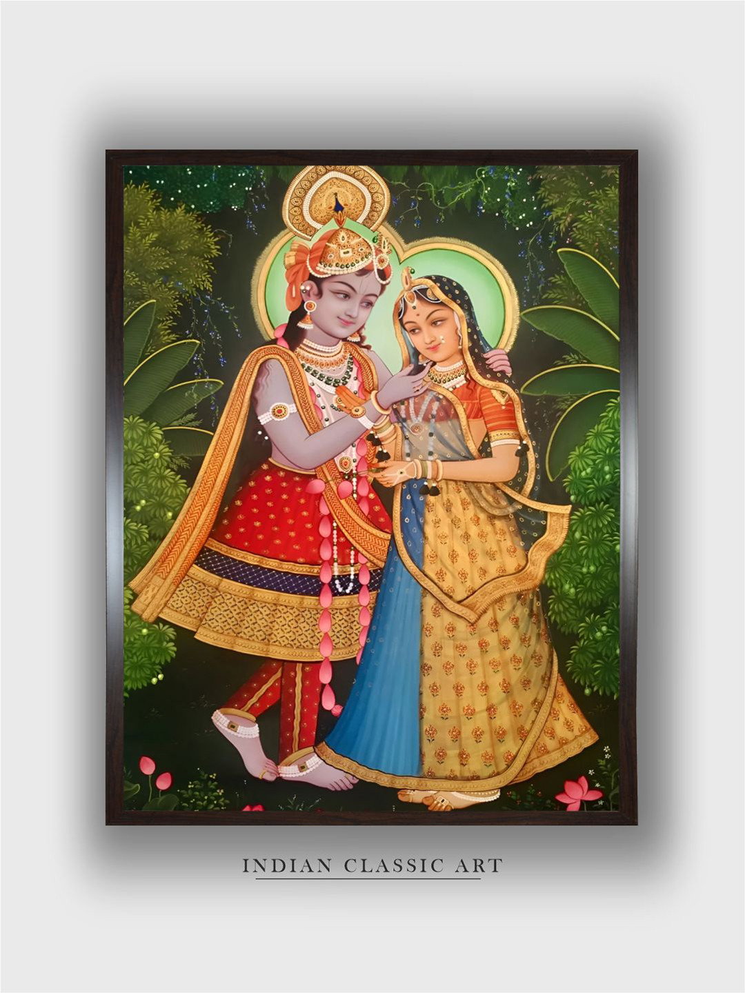 INDIAN CLASSIC ART Green & Yellow Mahabharat Krishna Painting Wall Art