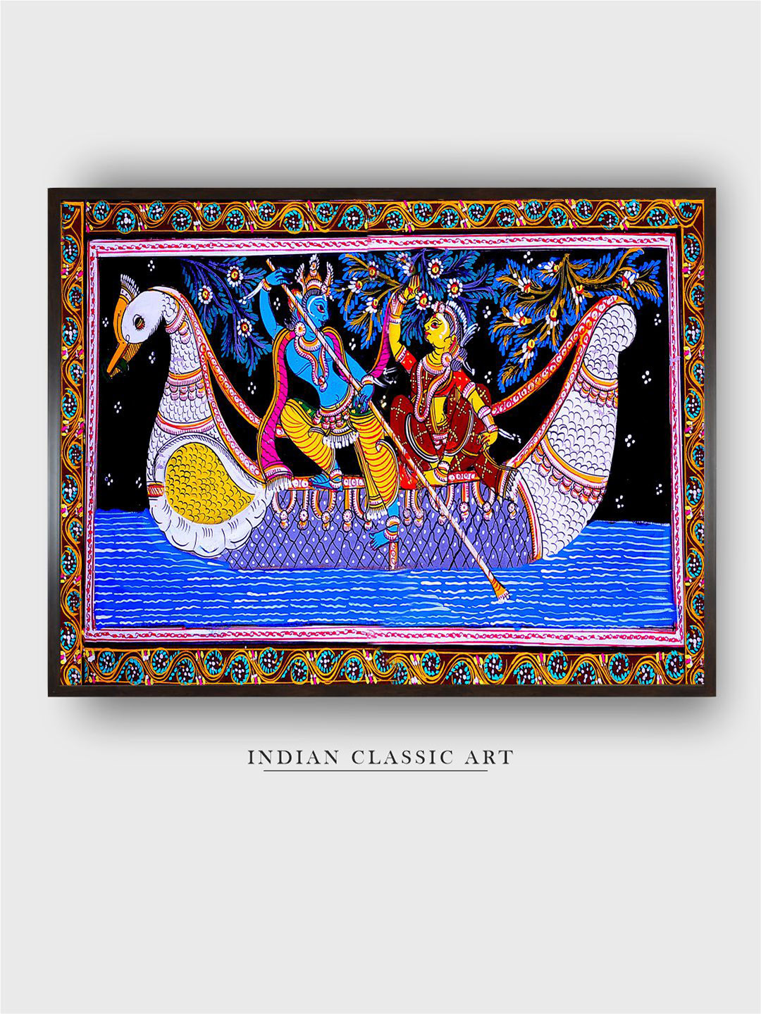 INDIAN CLASSIC ART Blue Madhubani Printed Framed Wall Art