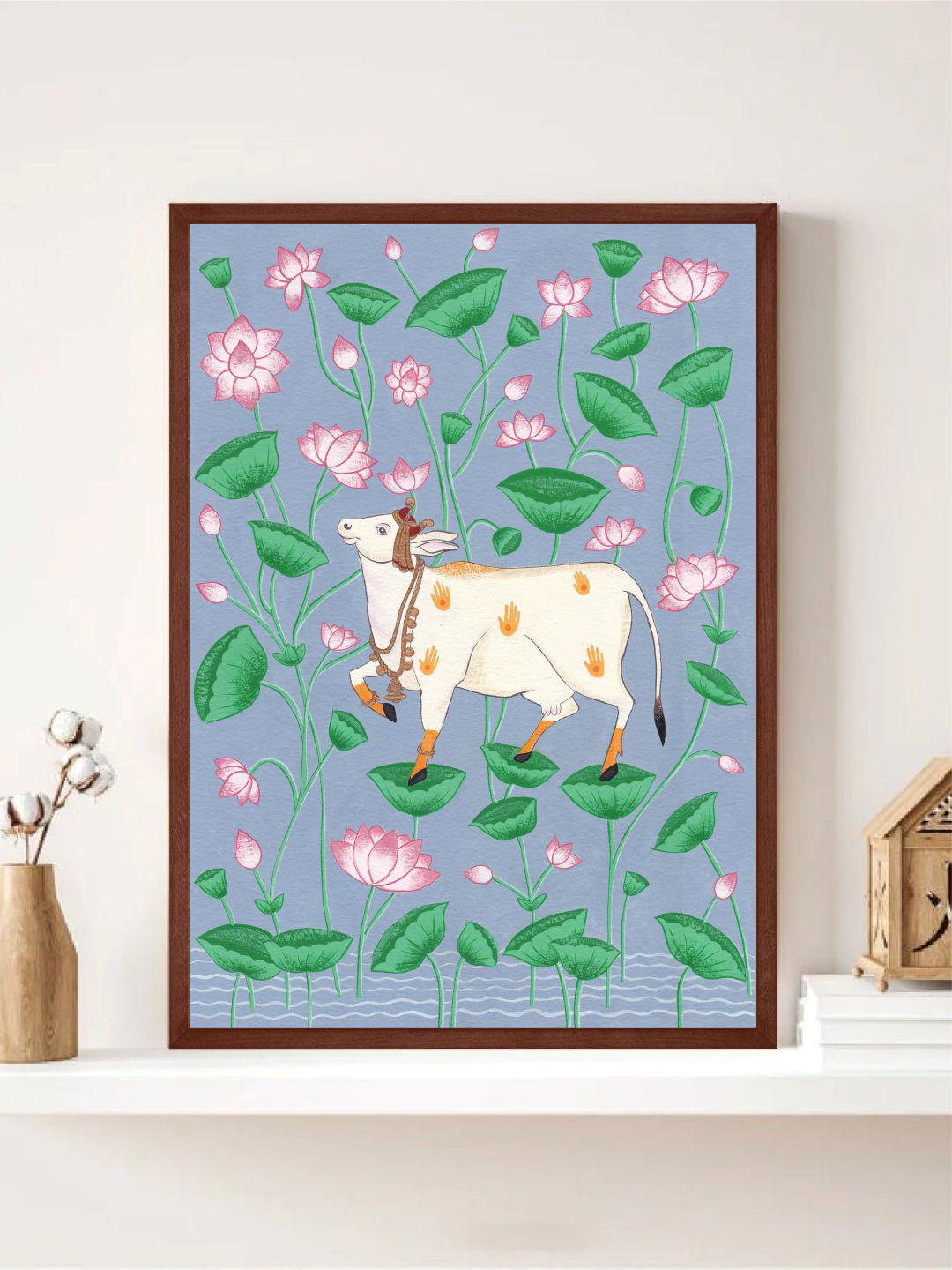 INDIAN CLASSIC ART Pichwai Cow Canvas Wall Rectangle Paintings Wall Art - 30 x 20 In