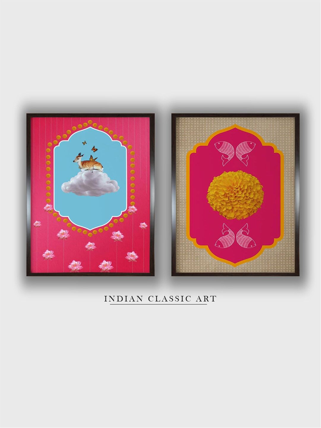INDIAN CLASSIC ART Pink & Blue 2 Pieces Indian Wall Art