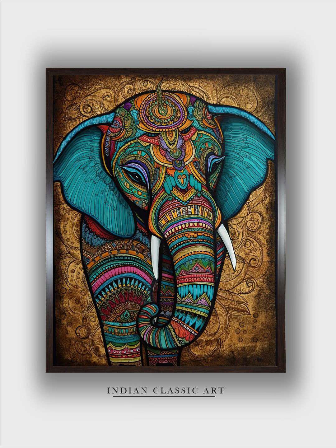 INDIAN CLASSIC ART Brown & Blue Majestic Indian Painting Canvas Wall Art