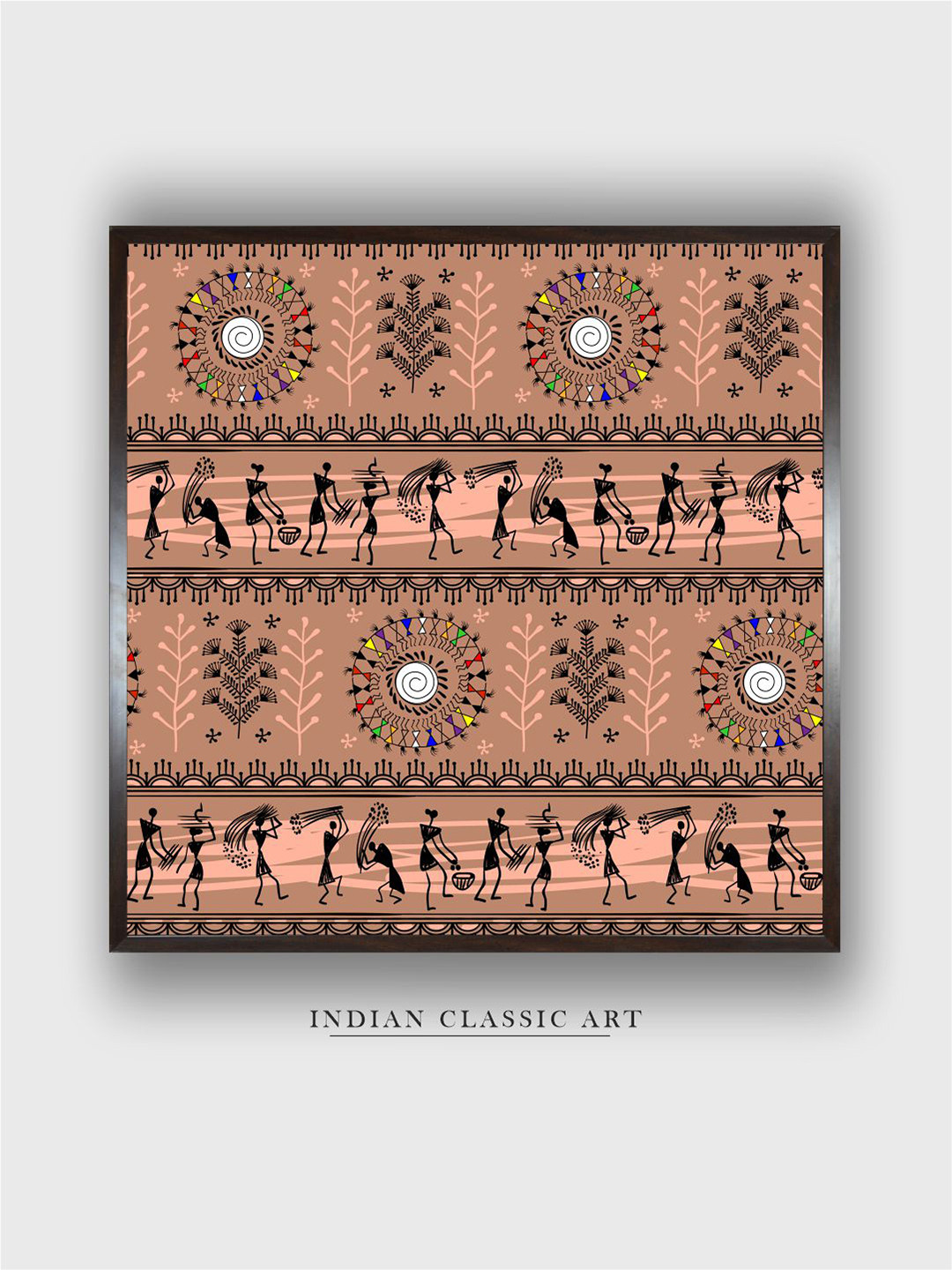 INDIAN CLASSIC ART Brown Warli Tribal Painting Wall Art