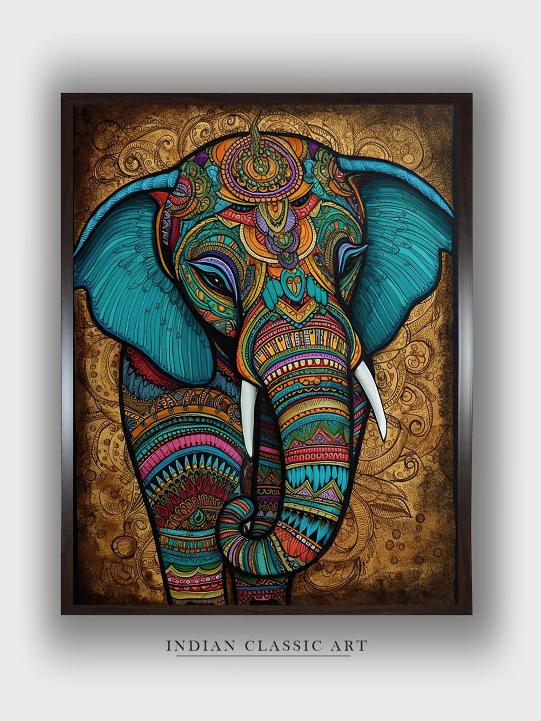 INDIAN CLASSIC ART Brown & Blue Painting Canvas Wall Art