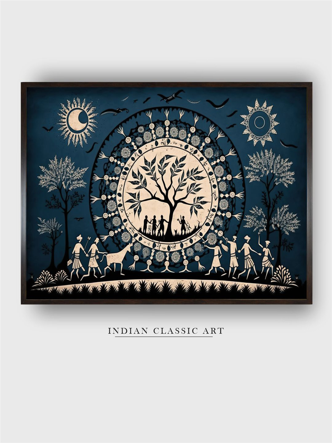 INDIAN CLASSIC ART Blue & Beige Painting Canvas Wall Art