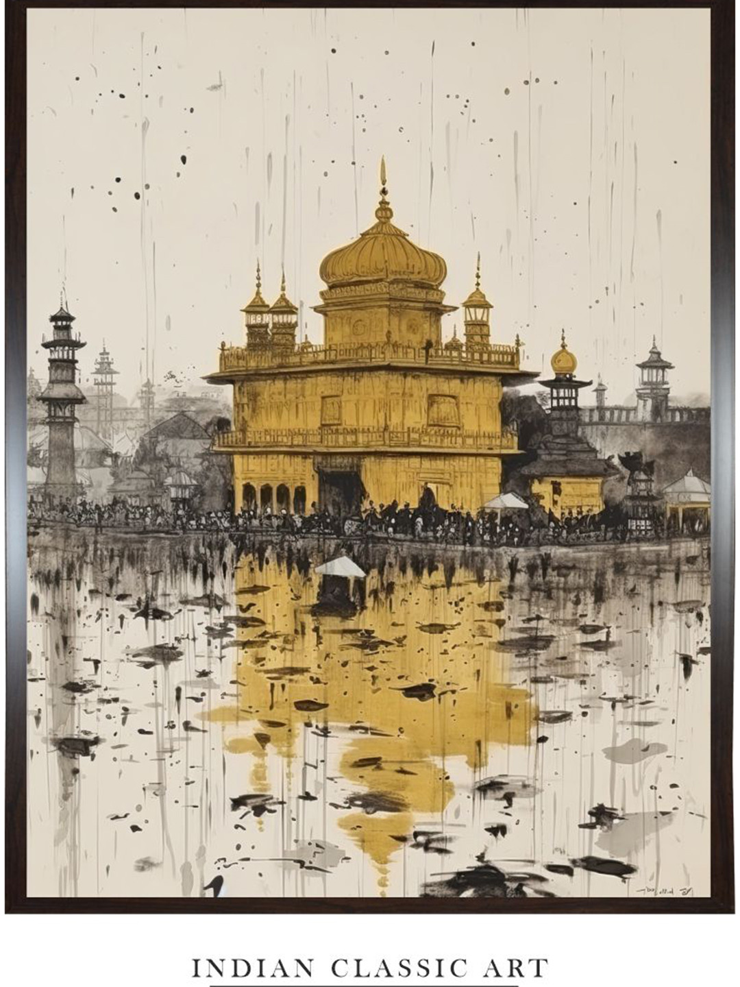 INDIAN CLASSIC ART Beige & Yellow Golden Temple Painting Canvas Wall Art