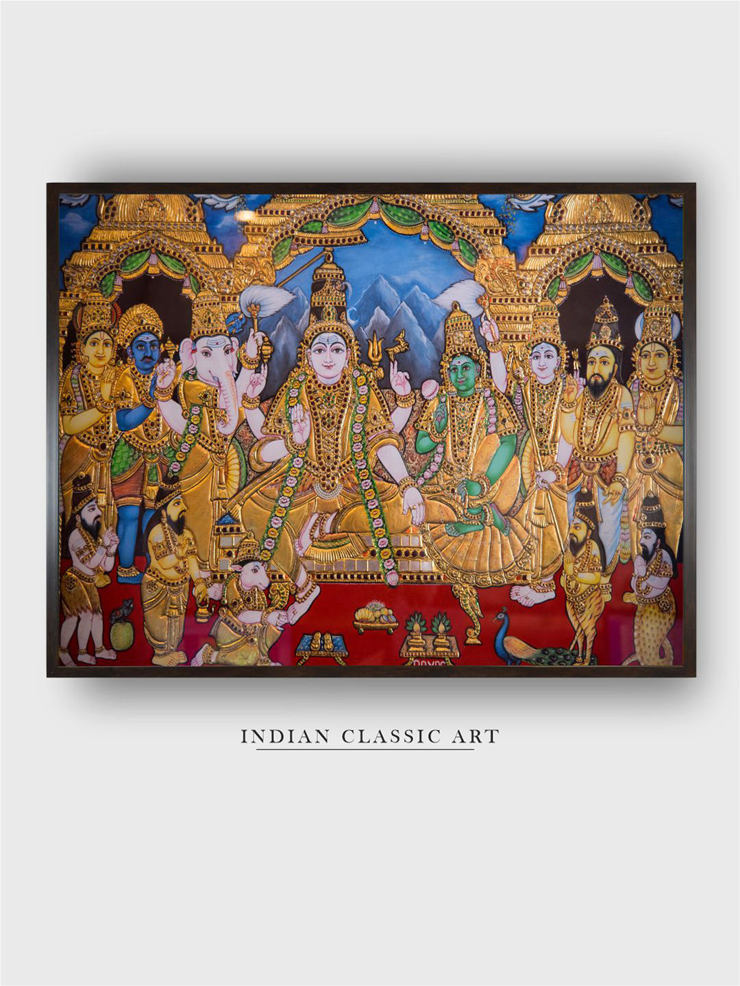 INDIAN CLASSIC ART Yellow & Blue Tanjore Painted Framed Wall Art