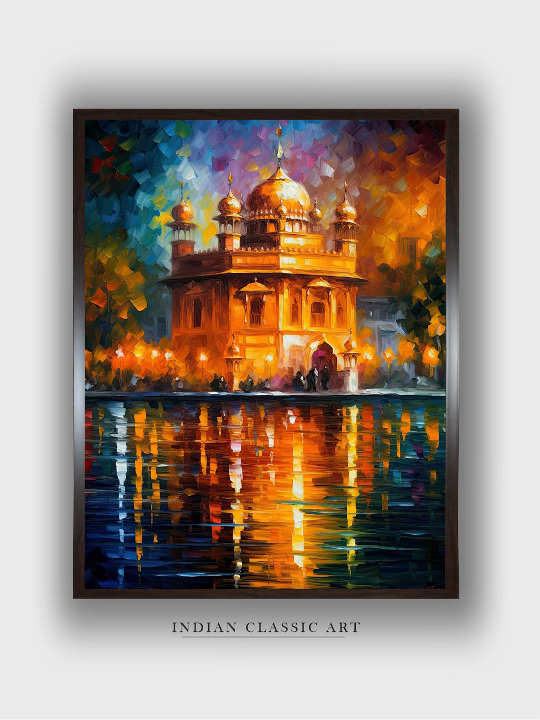 INDIAN CLASSIC ART Blue & Orange Coloured Golden Temple Wall Art