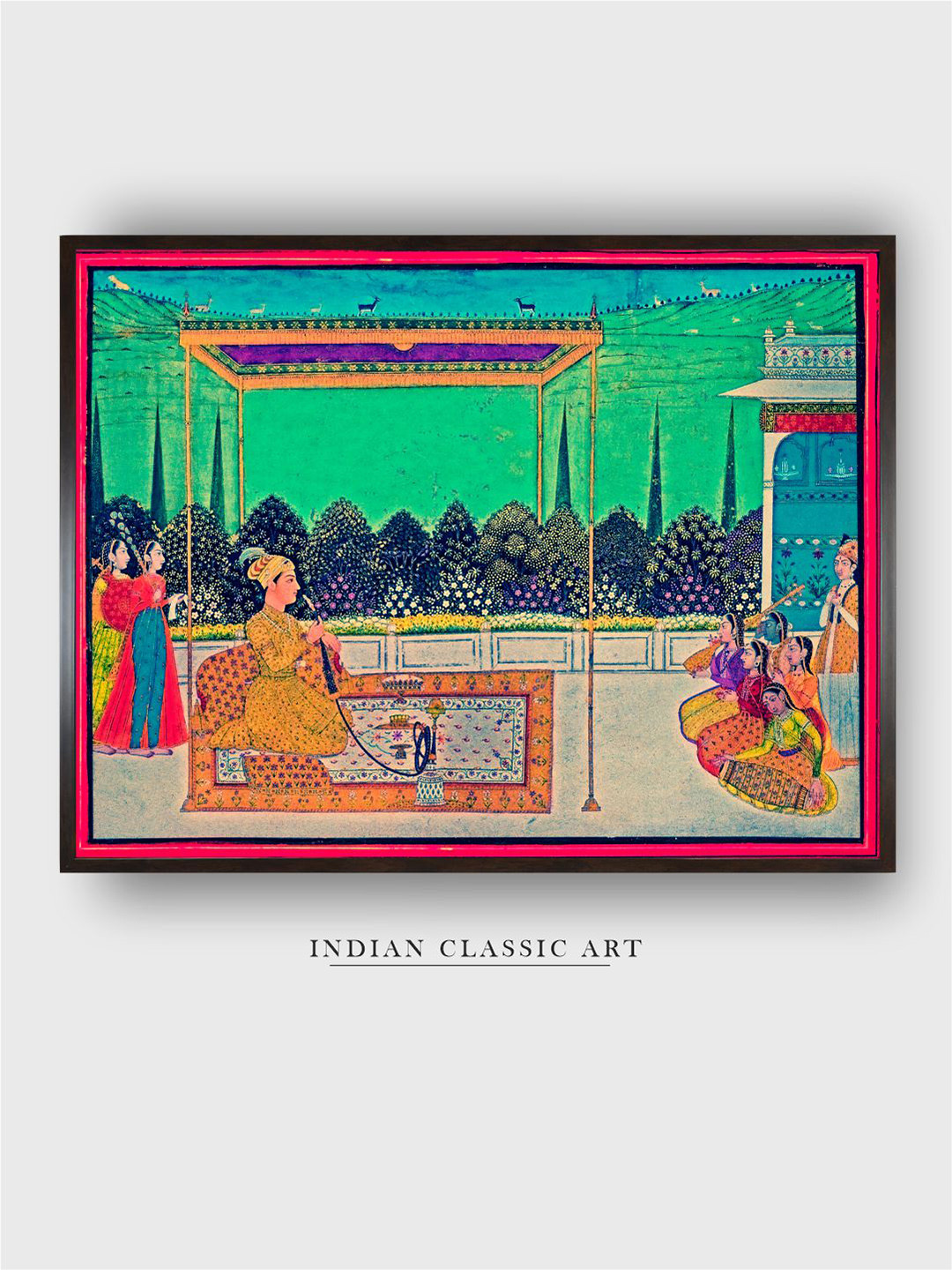 INDIAN CLASSIC ART Green & Blue Mughal Painting Wall Art
