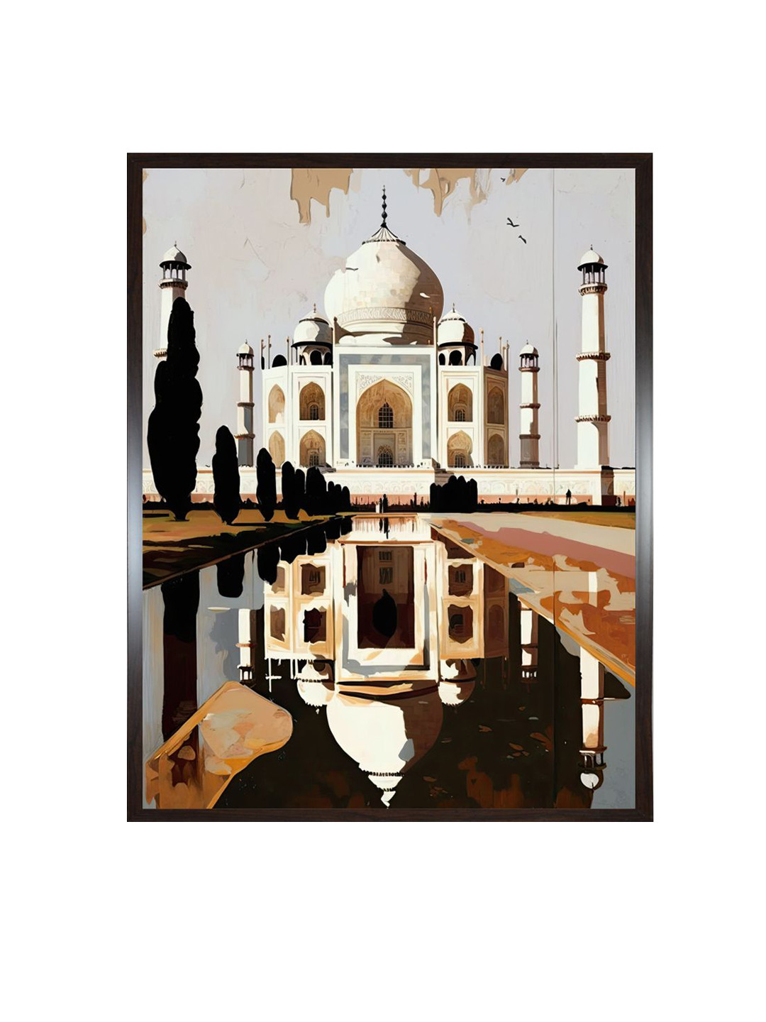 INDIAN CLASSIC ART White & Brown Taj Mahal Painting Wall Art