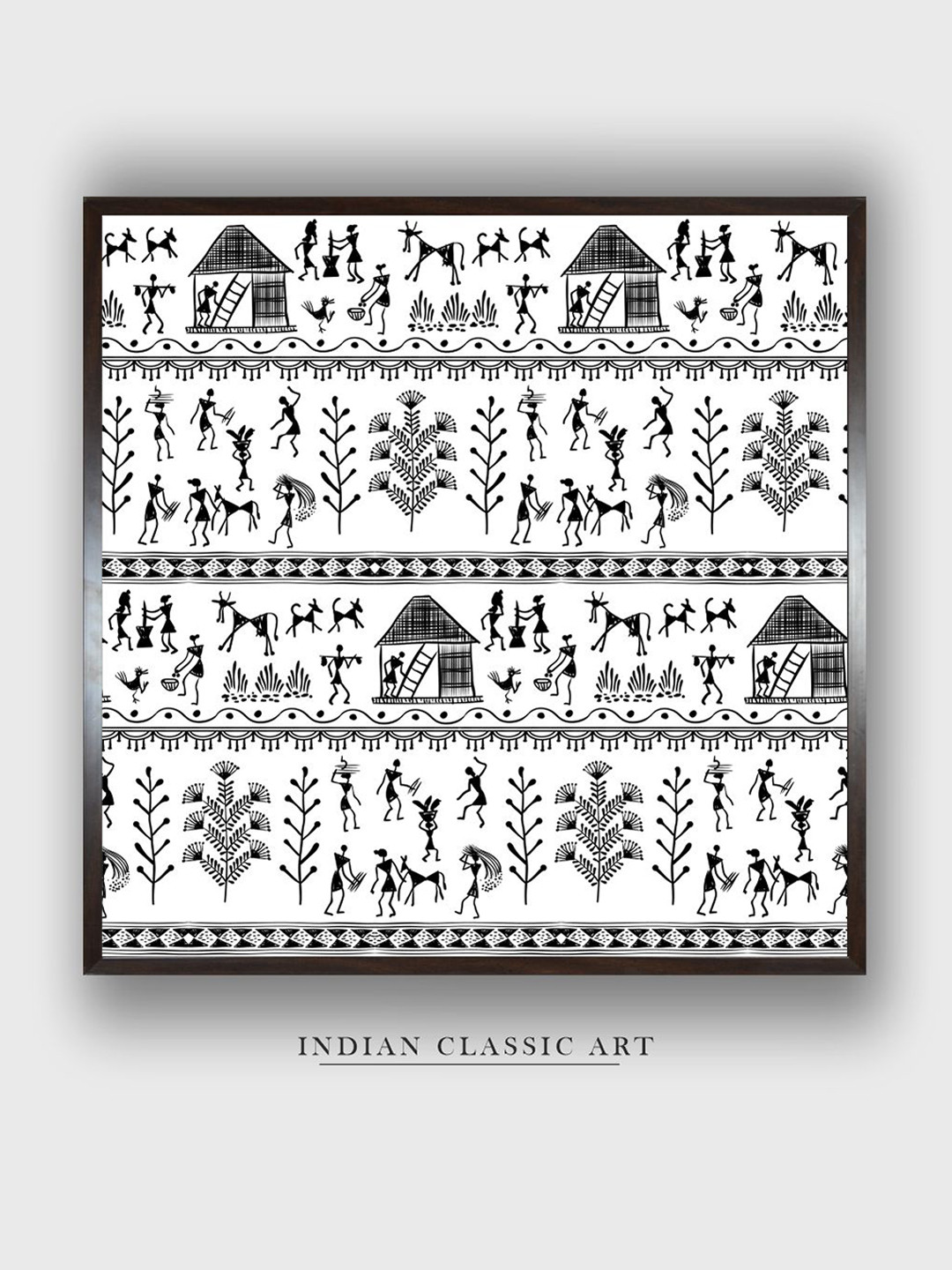 INDIAN CLASSIC ART Warli Tribal Canvas Wall Rectangle Paintings Wall Art -30 x 30 In