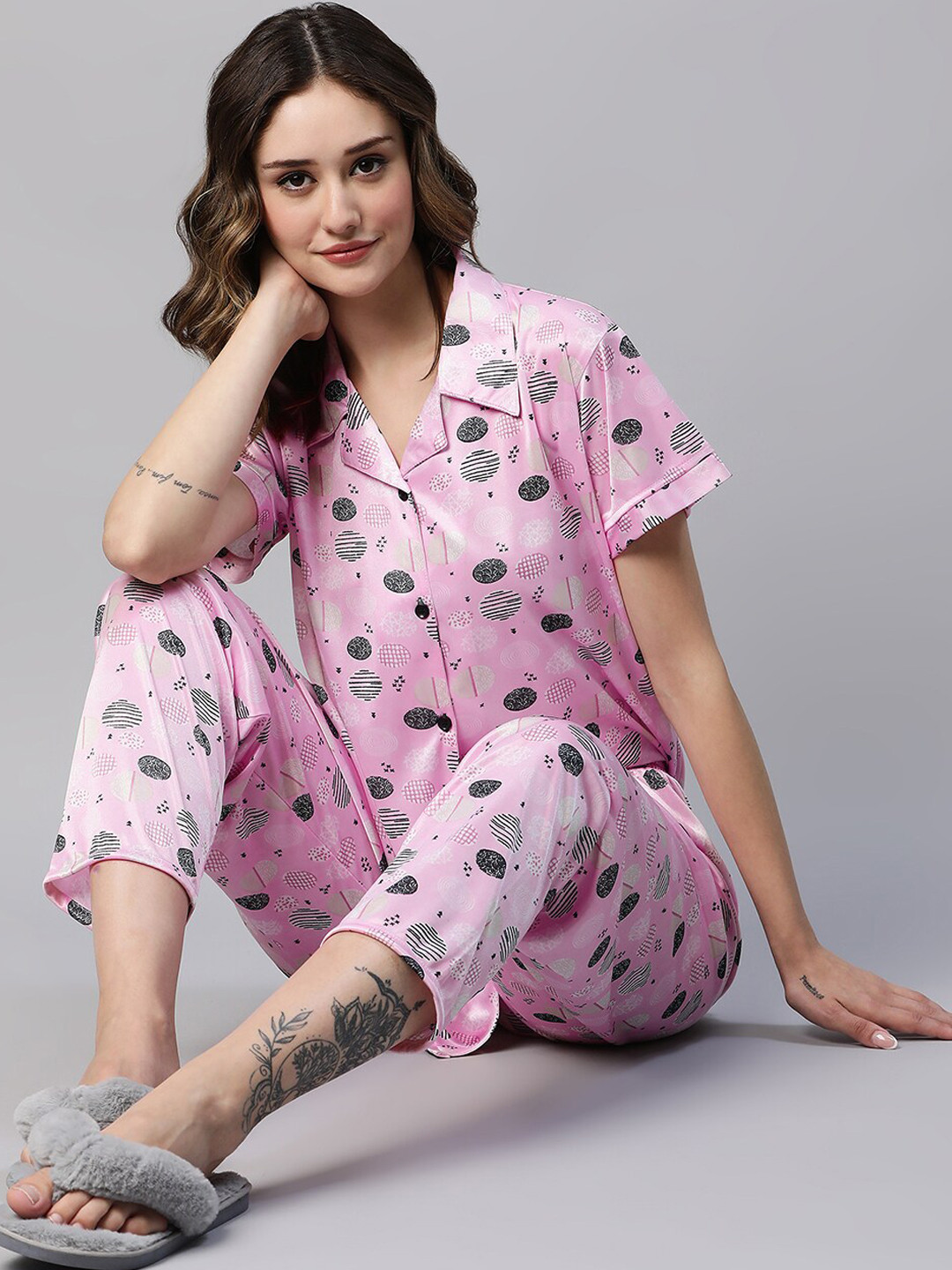 AV2 Floral Printed Satin Night Suit