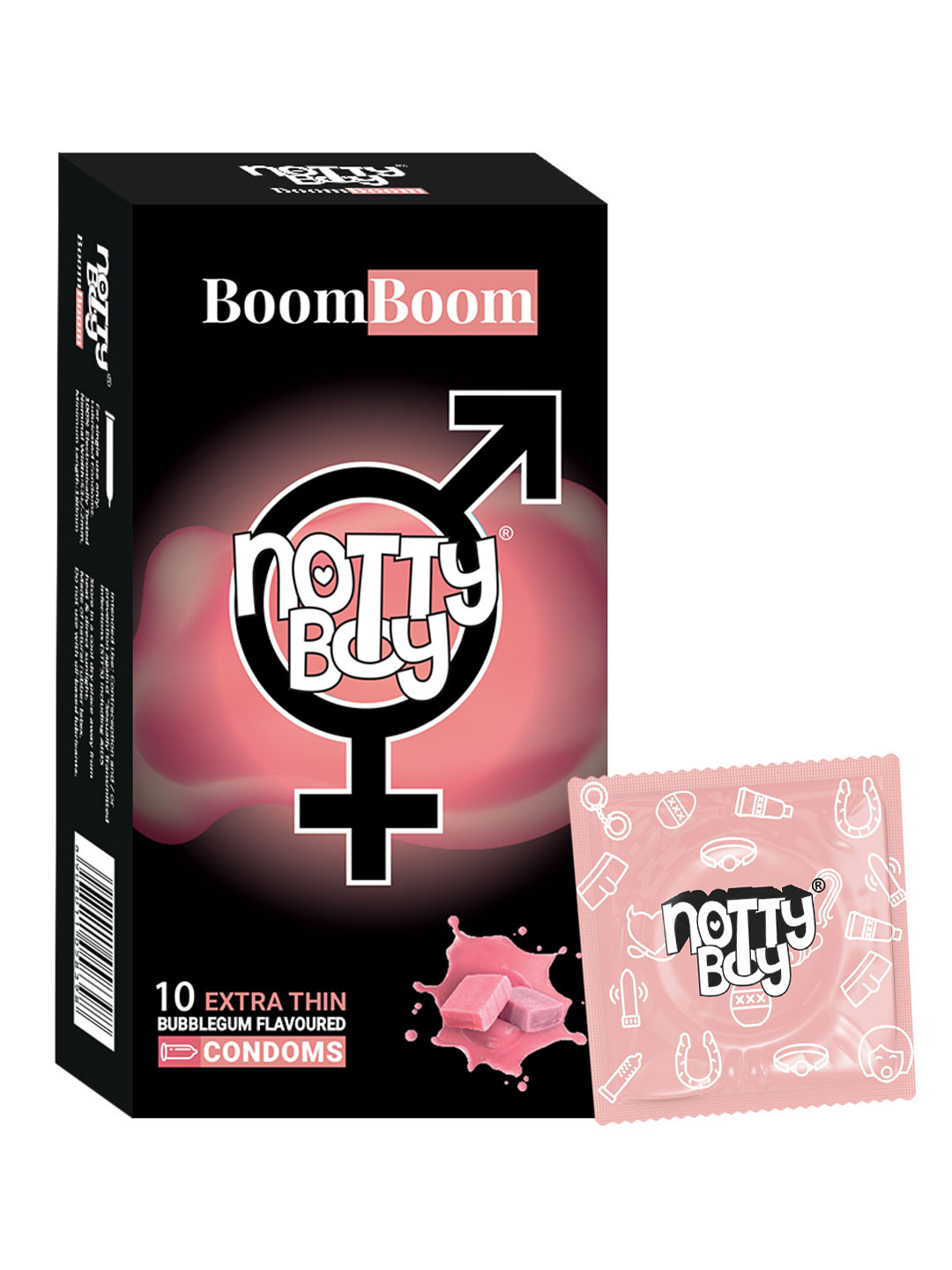 noTTy Boy Men BoomBoom Bubblegum Flavoured Extra Thin Condoms - 10 Pcs
