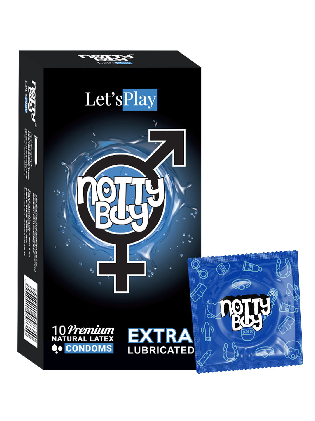 noTTy Boy Men Lets Play Extra Lubricated Natural Latex Condoms - 10 Pcs
