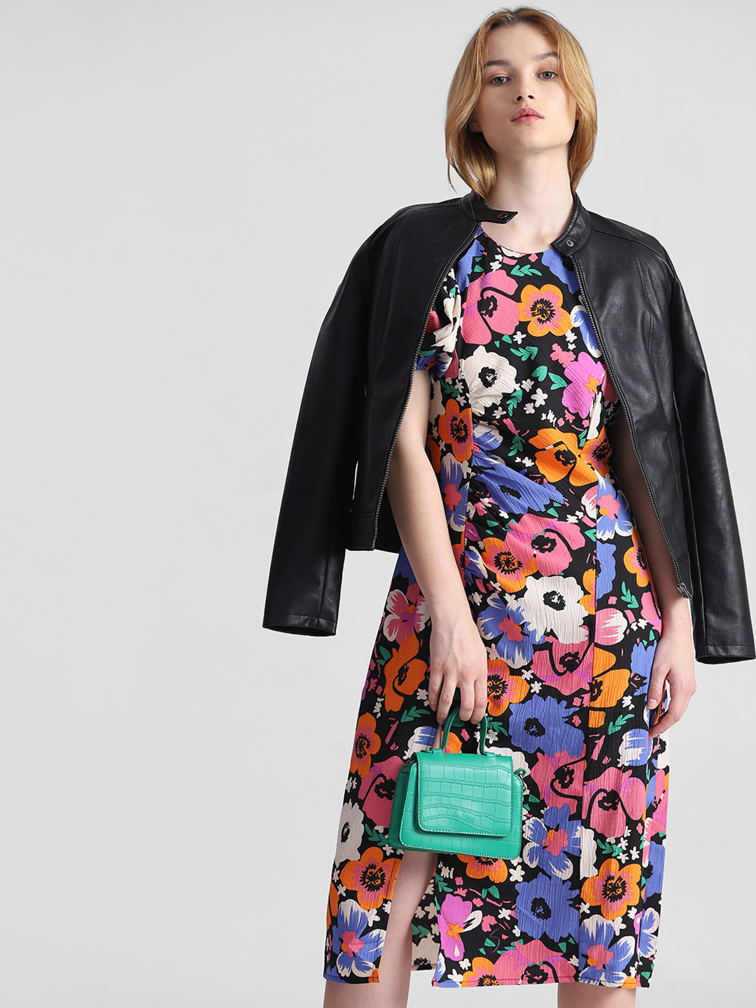 ONLY Floral Printed Cut -Out Sheath Dress With Slit Detail