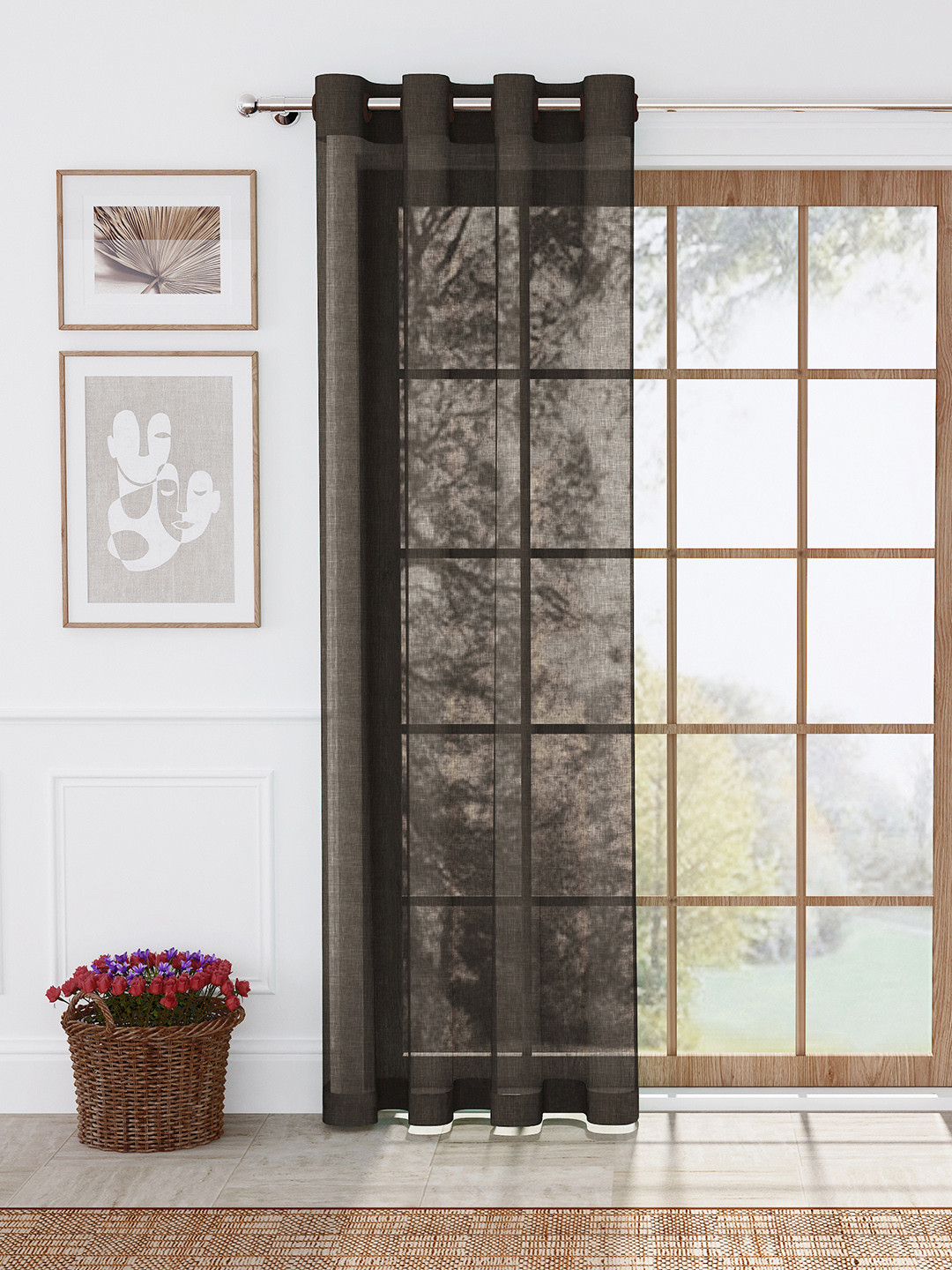 Story@home Serene Brown Sheer Door Curtain