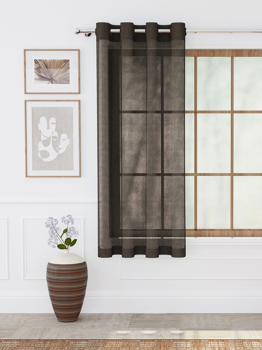 Story@home Brown Solid Sheer Window Curtain