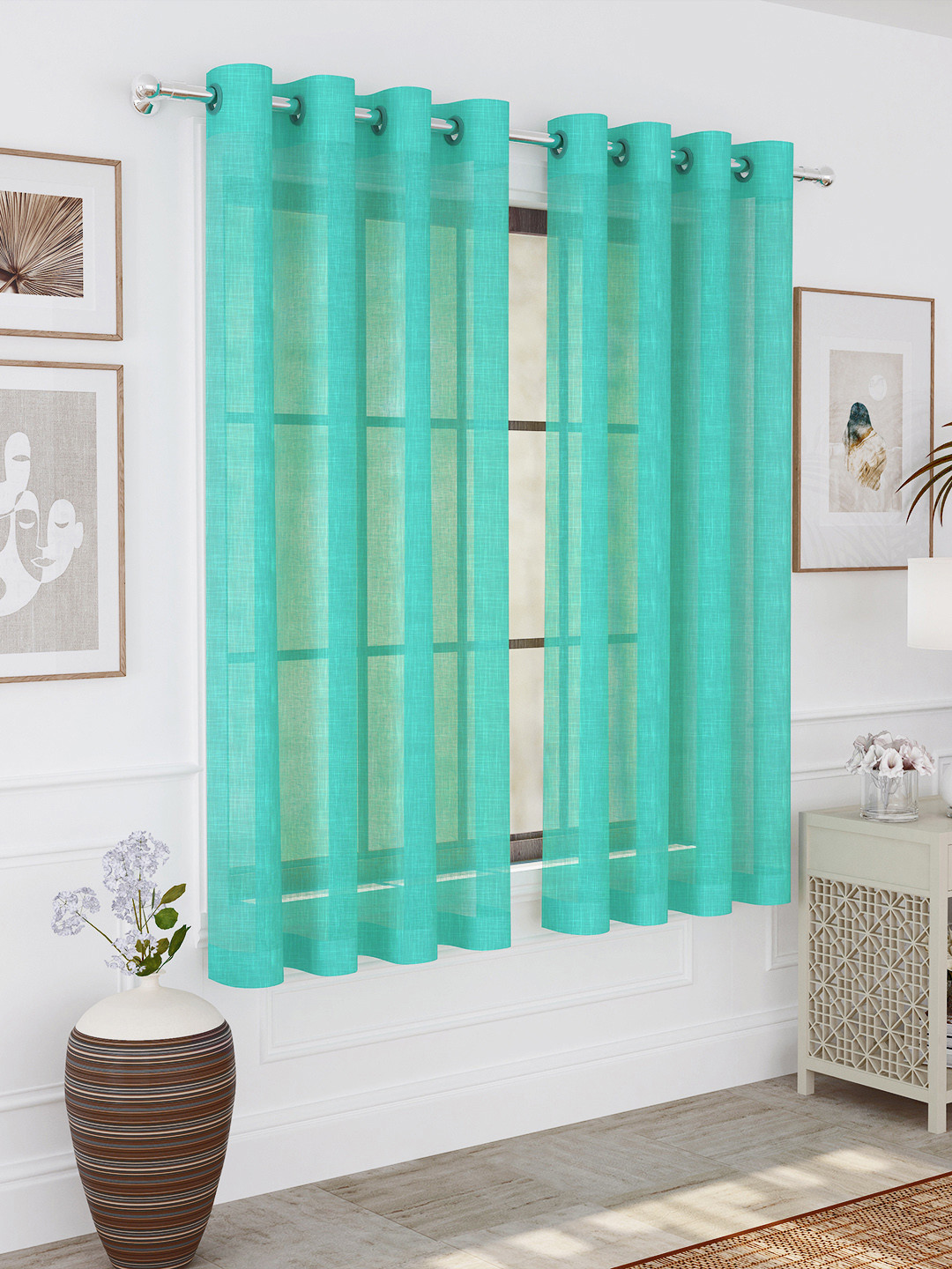 Story@home Green 2 Pieces Sheer Window Curtains