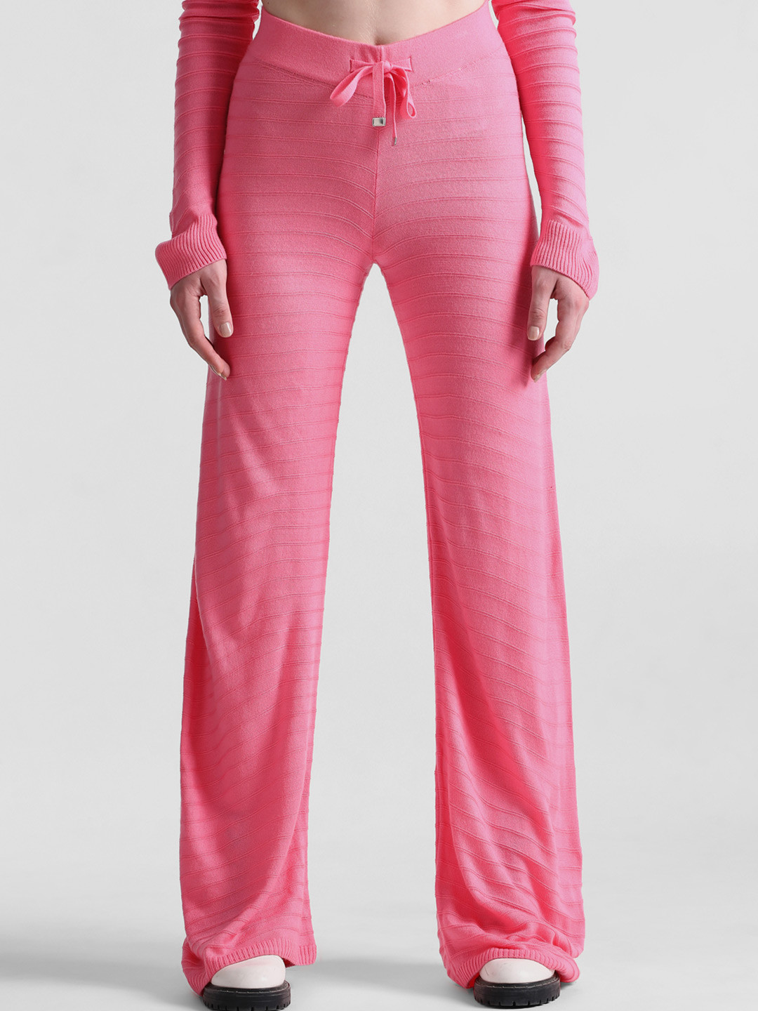 ONLY Women High-Rise Acrylic Plain Flared Parallel Trousers