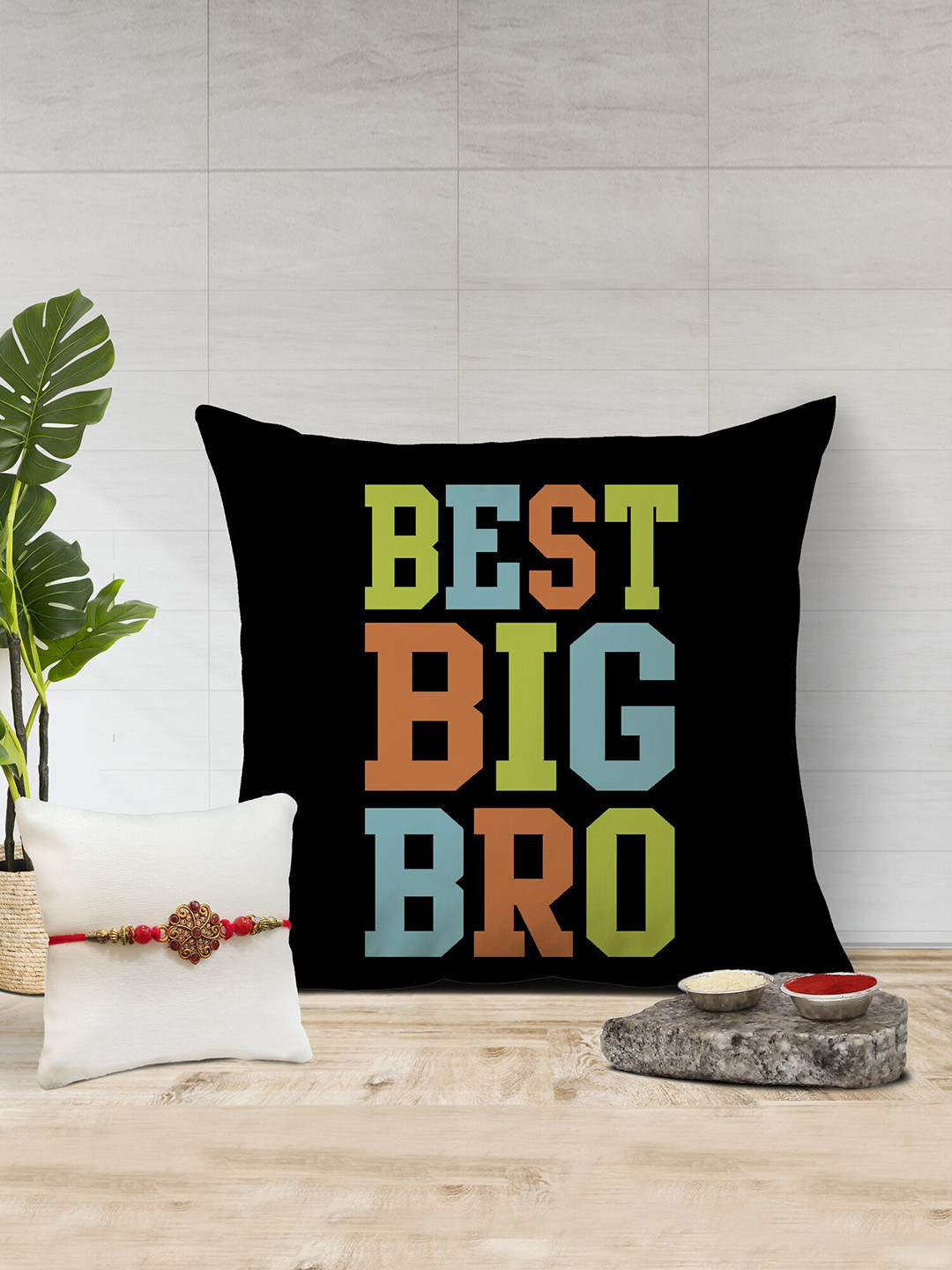 The Purple Tree Best Big Bro Printed Cushion & Rakhi Gift Set