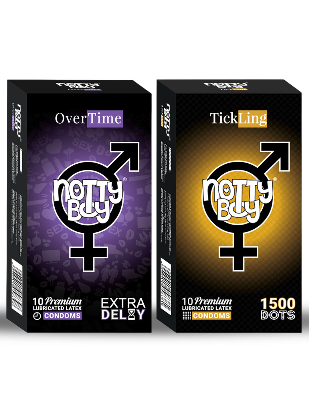 noTTy Boy Men Set of Climax Delay & 1500 Dots Lubricated Latex Condom - 10 Pcs each