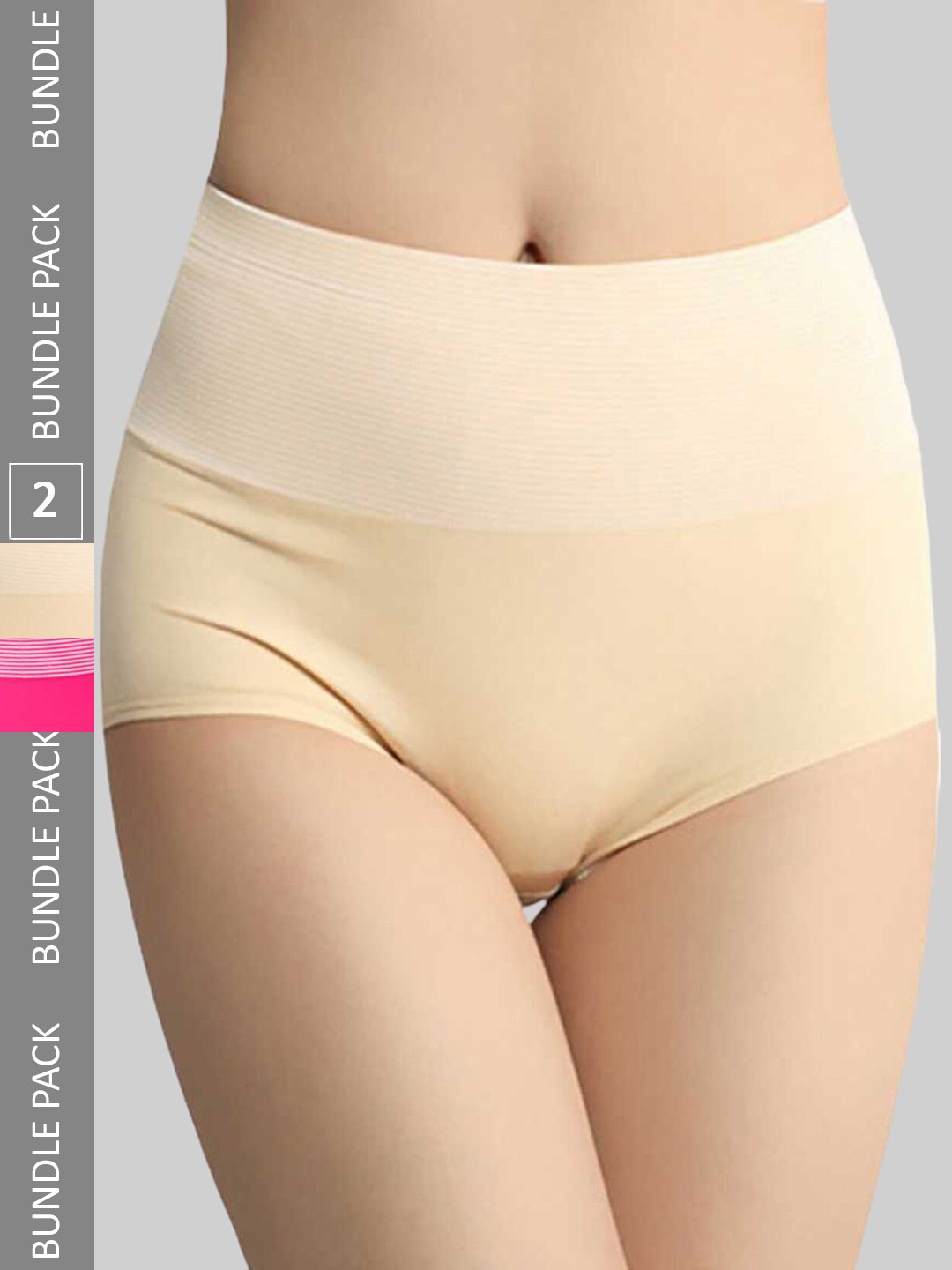 PLUMBURY Pack Of 2 Cotton Striped Tummy Control Briefs