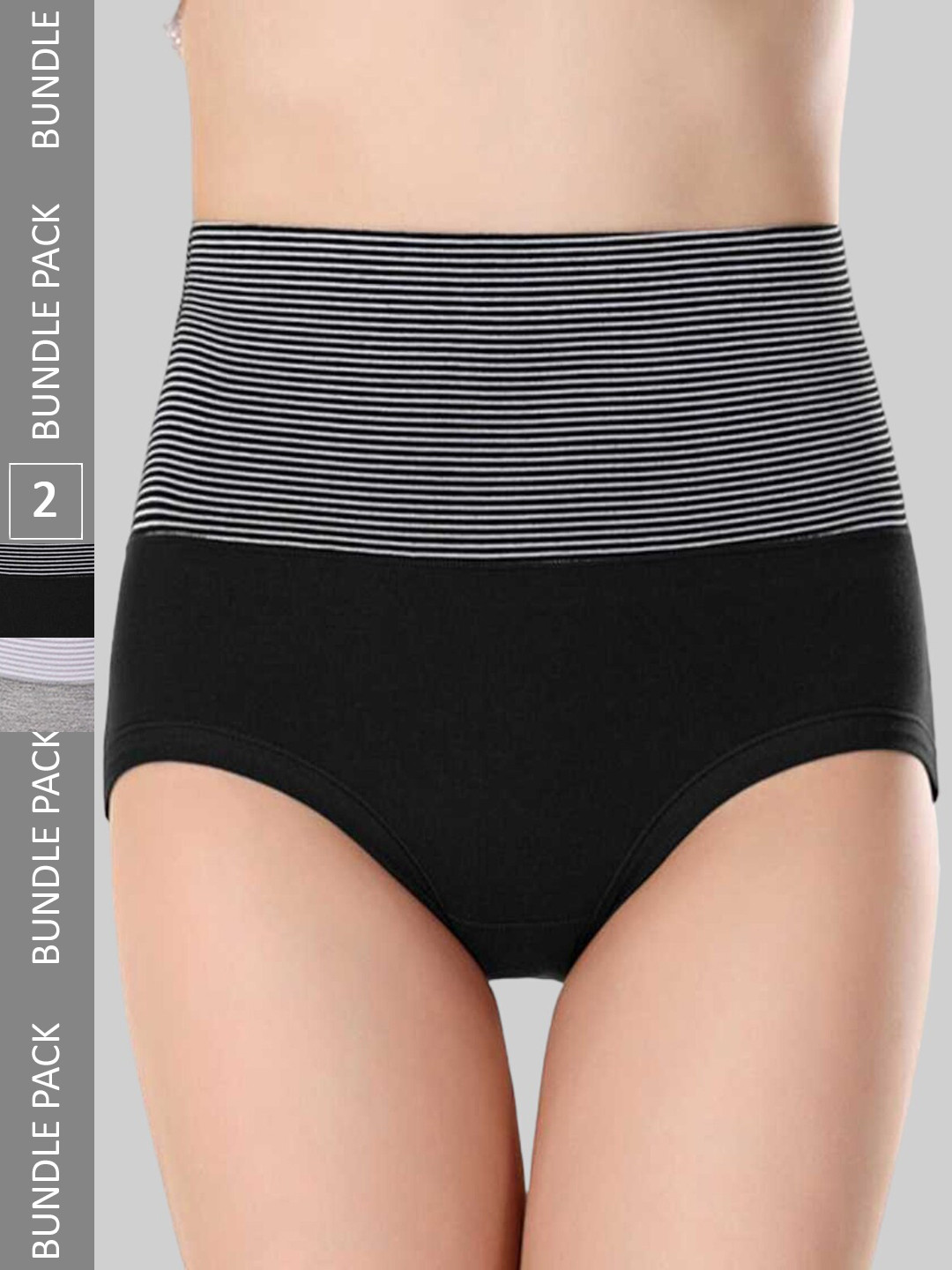 PLUMBURY Pack Of 2 Striped High Rise Shaper Briefs