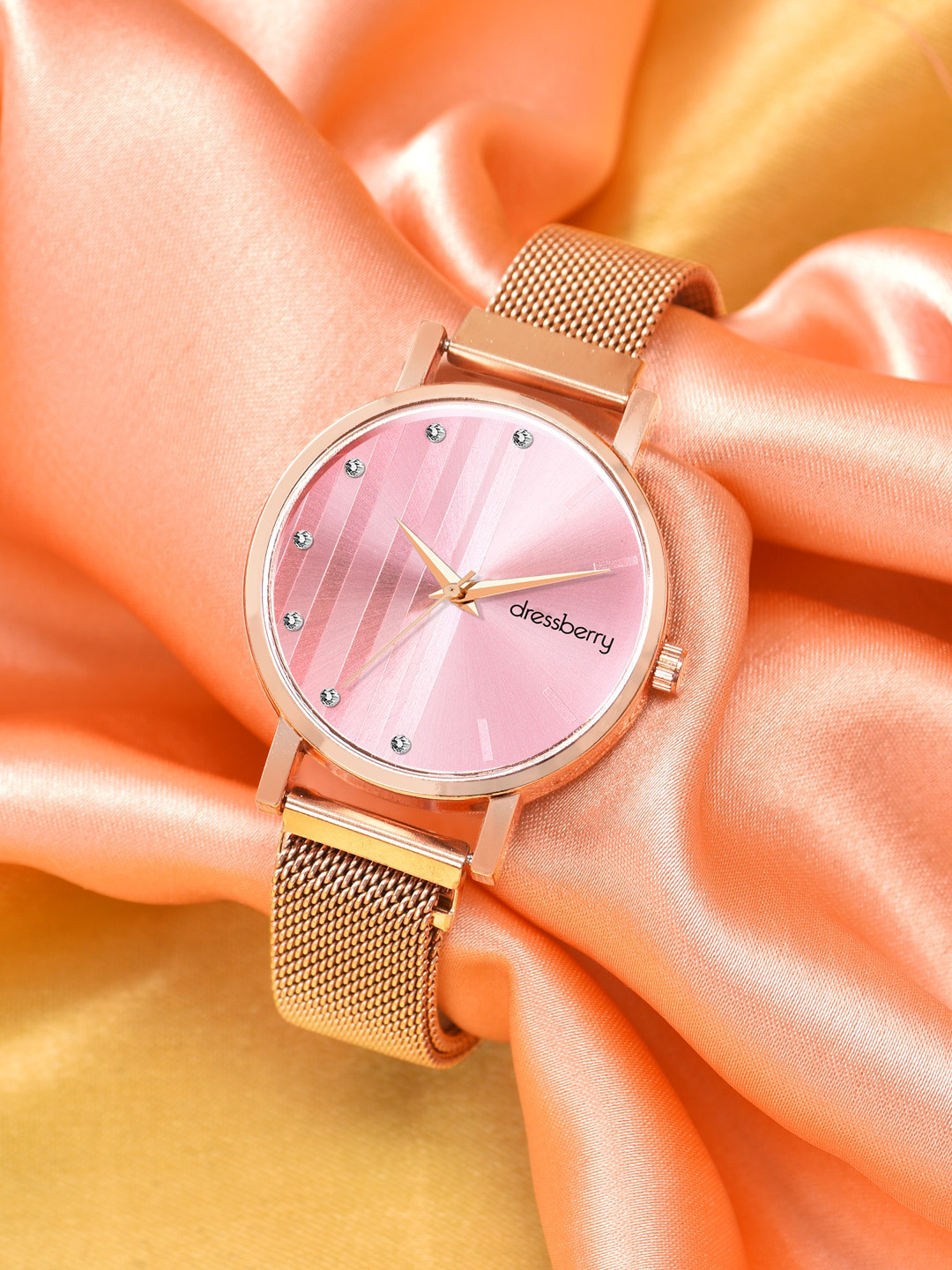 DressBerry Women Pink Embellished Water Resistant Straps Analogue Watch HOBDB-132-RG-PK