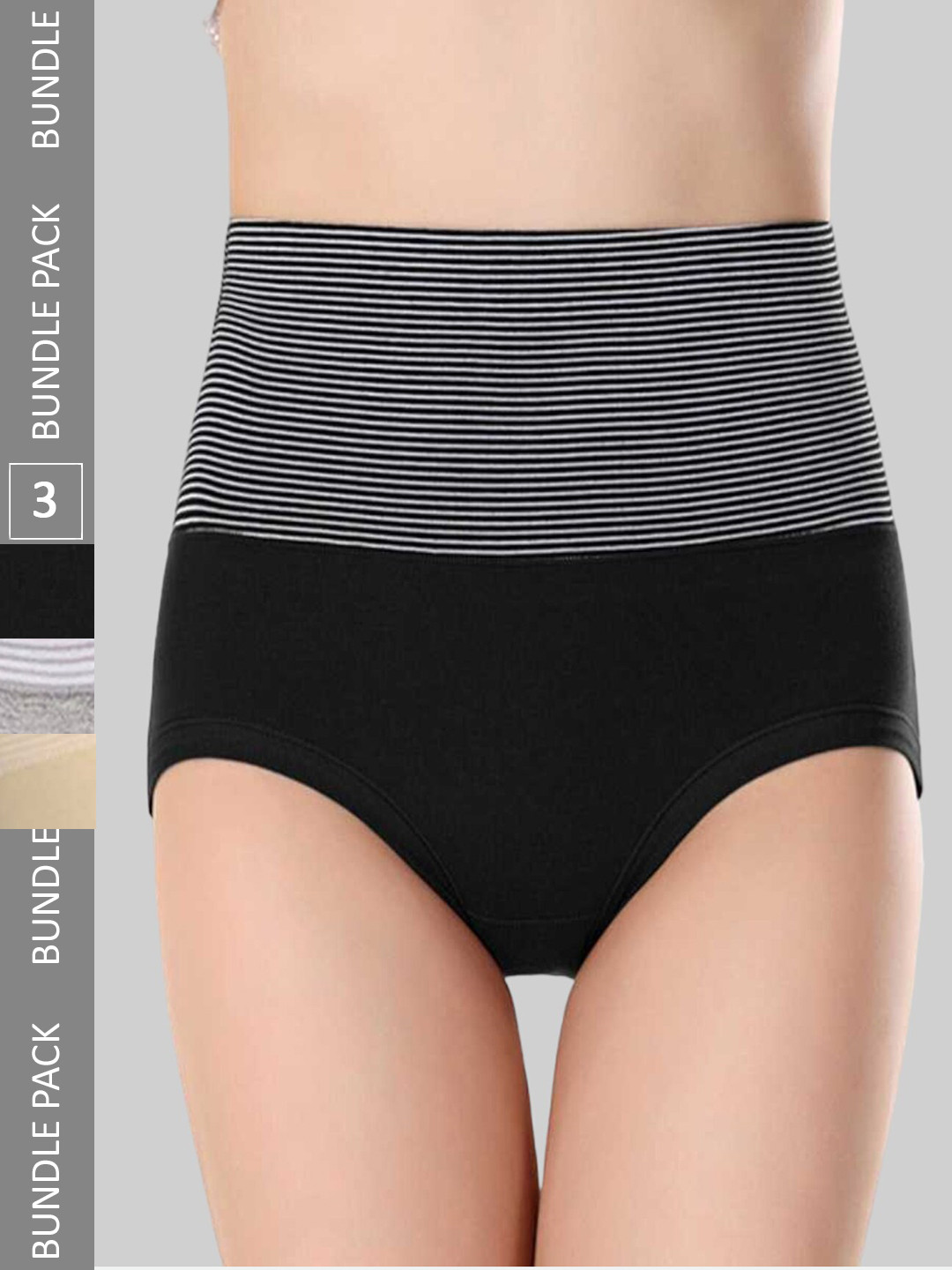 PLUMBURY Pack Of 3 Striped High-Rise Tummy Control Brief