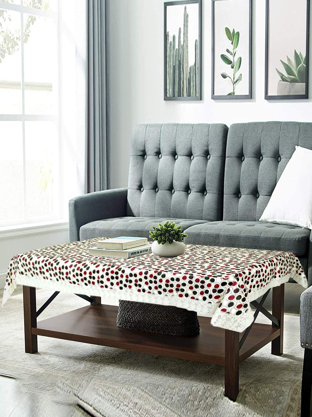 Dakshya Industries White & Red Printed 4 Seater Table Covers