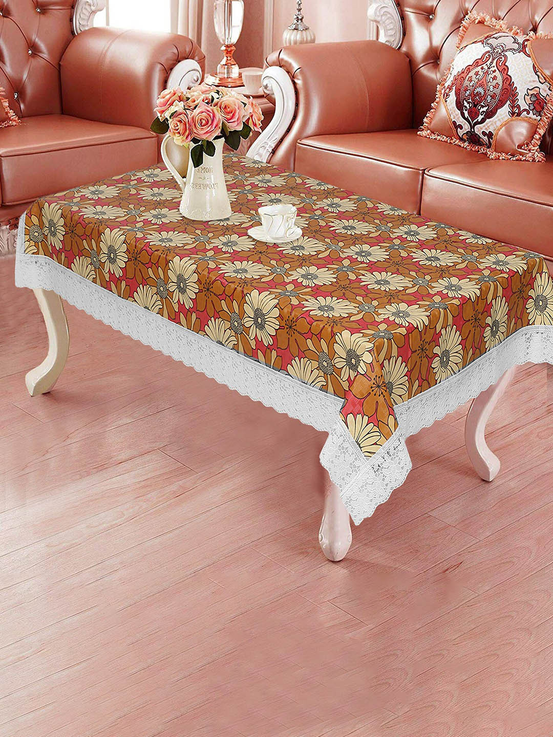 Dakshya Industries Orange Floral Printed 4 Seater Table Covers