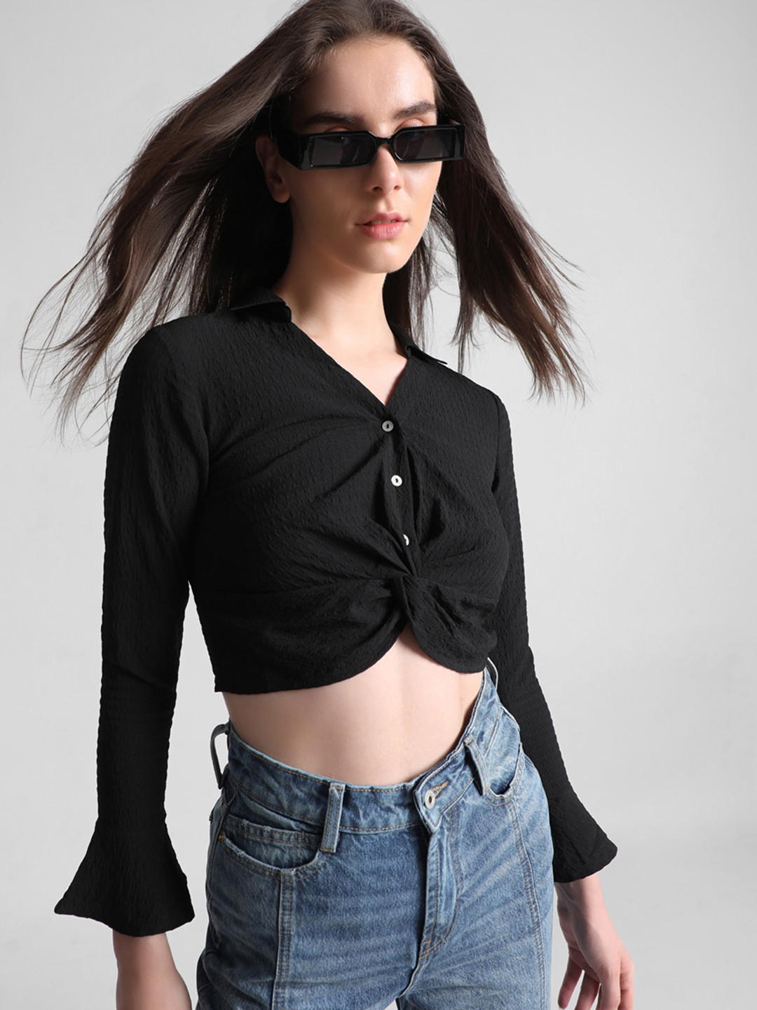 ONLY Onlbear ls  Shirt Collar Long Bell Sleeves Shirt Style Top