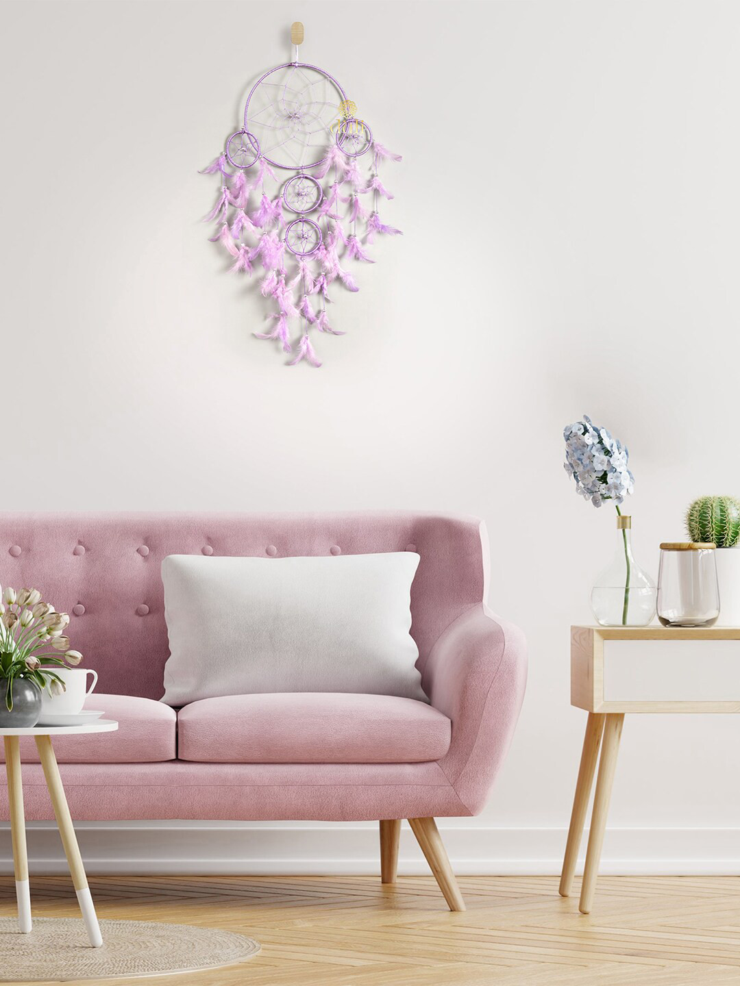 DULI Purple & Pink Dream Catcher Hanging With Light Windchimes