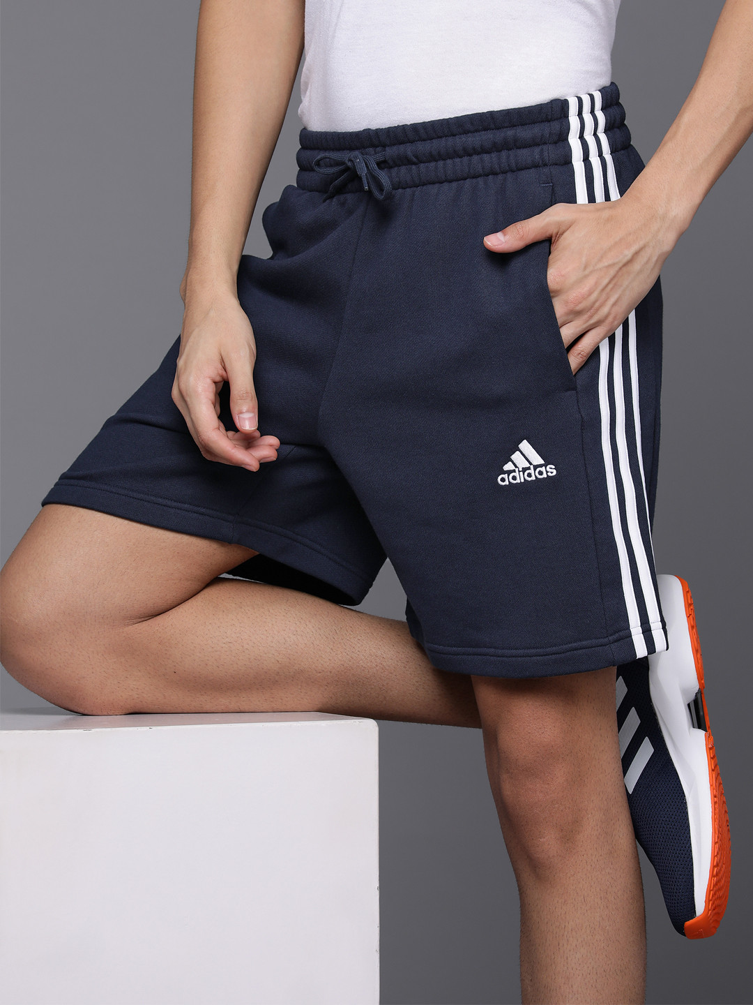 ADIDAS Men Essentials Cotton French Terry 3-Striped Shorts