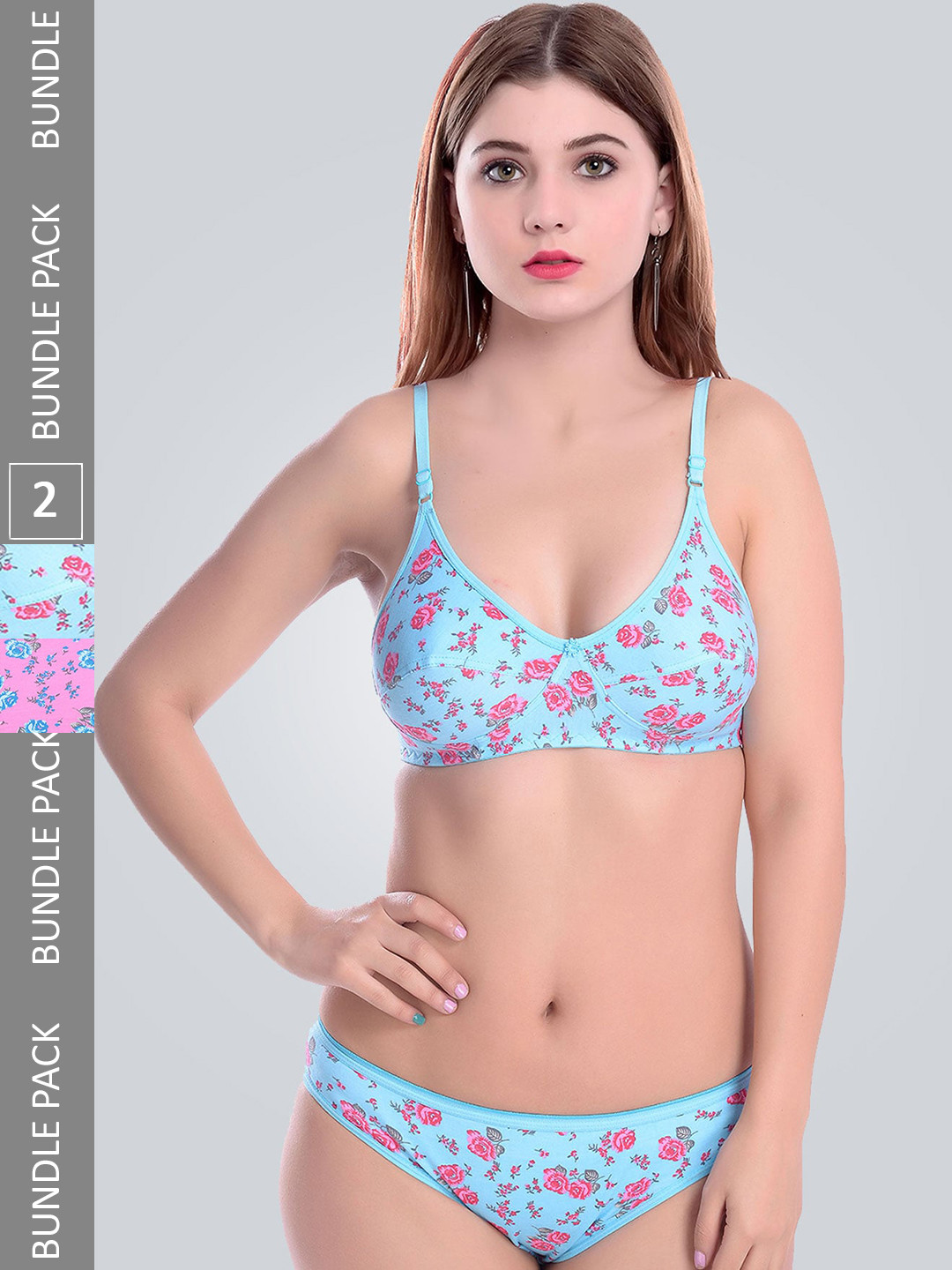 PIBU Pack Of 2 Printed Cotton Lingerie Set F_FIL Set_Blue,Pink_30