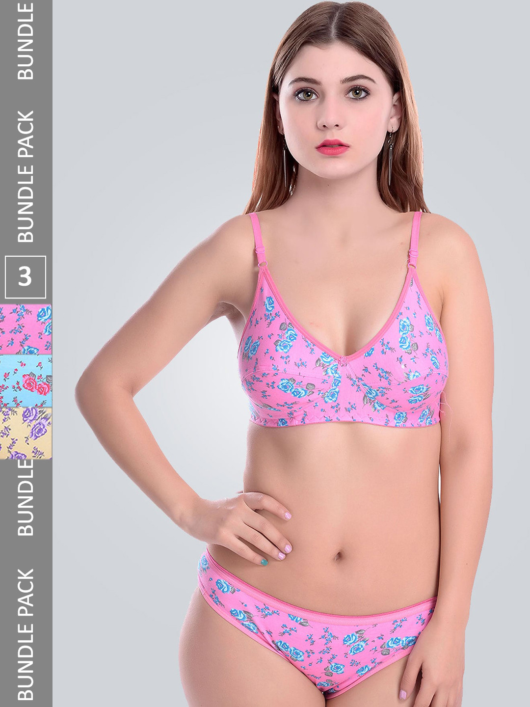 PIBU Pack Of 3 Printed Cotton Lingerie Set F_FIL Set_Blue,Yellow,Pink_30