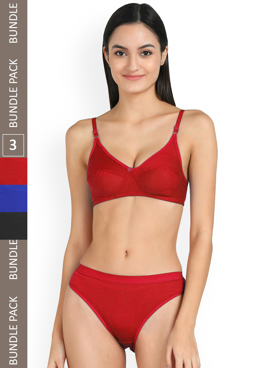 PIBU Pack Of 3 Mid-Rise Non-Padded Cotton Lingerie Set F_A-Ruchii-Set_Red,Blue,Black_30