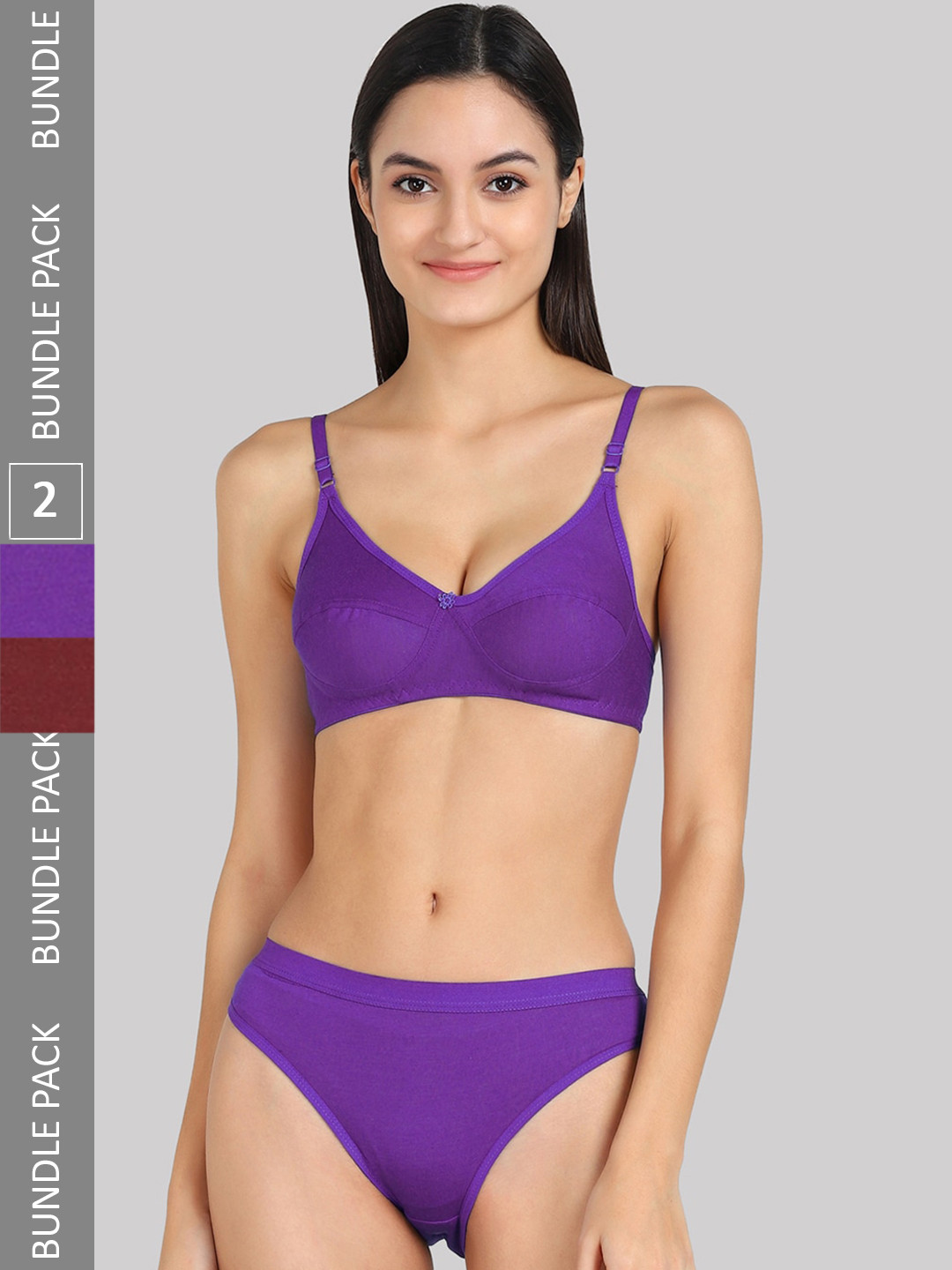 PIBU Pack Of 2 Mid-Rise Cotton Lingerie Set F_A-Ruchii-Set_Purple,Maroon_30