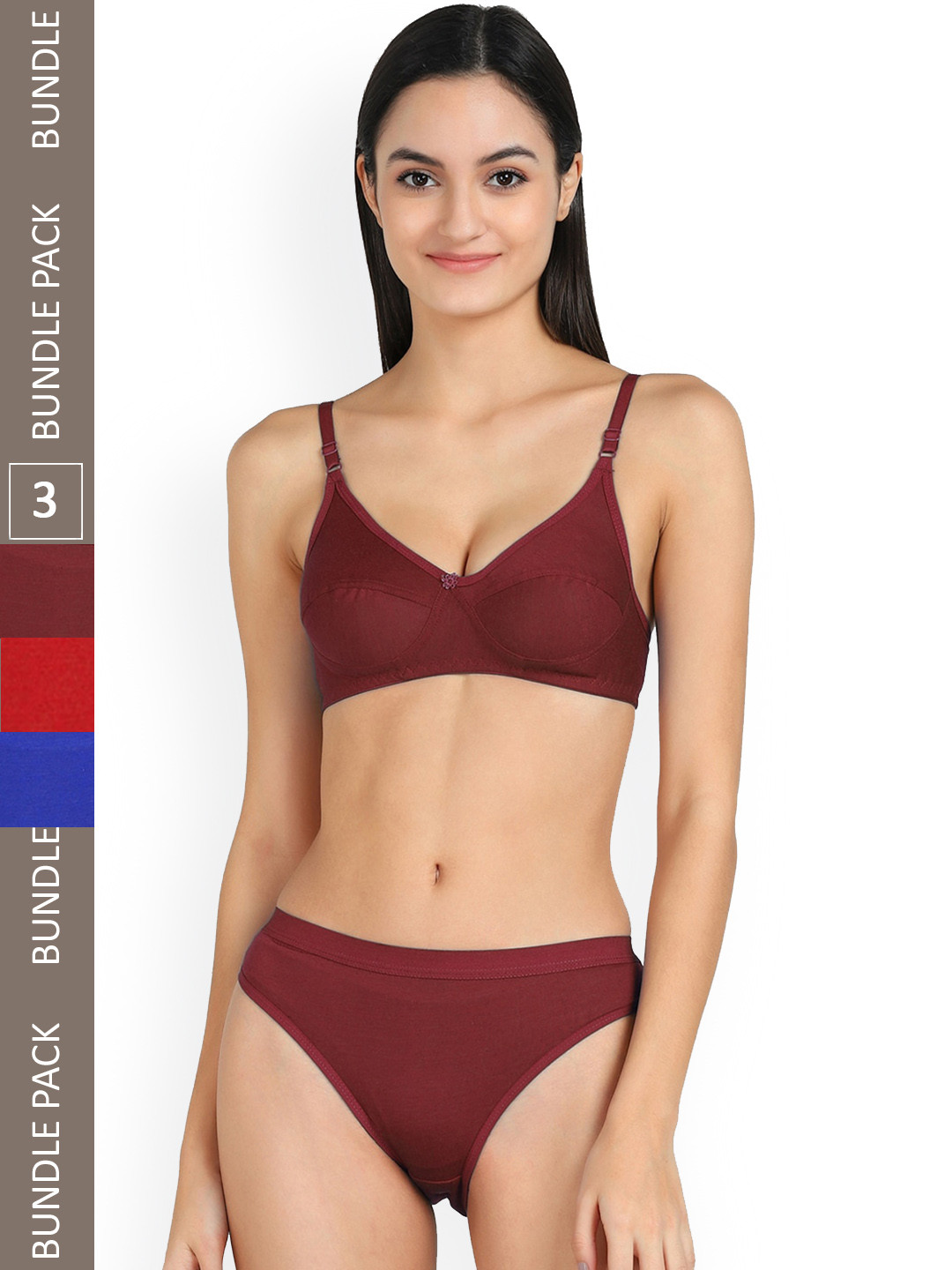 Aamarsh Pack Of 3 Non-Padded Cotton Lingerie Set  A_A-Ruchii-Set_Red,Blue,Maroon_30