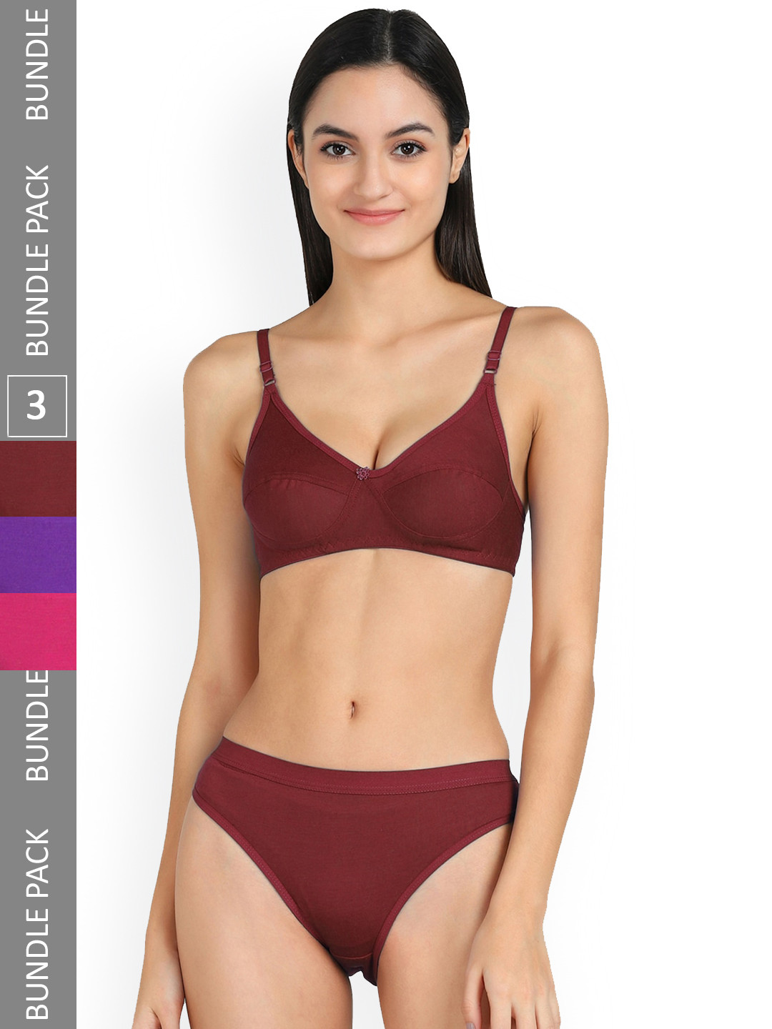 Aamarsh Pack Of 3 Non-Padded Cotton Lingerie Set A_A-Ruchii-Set_Purple,Pink,Maroon_30