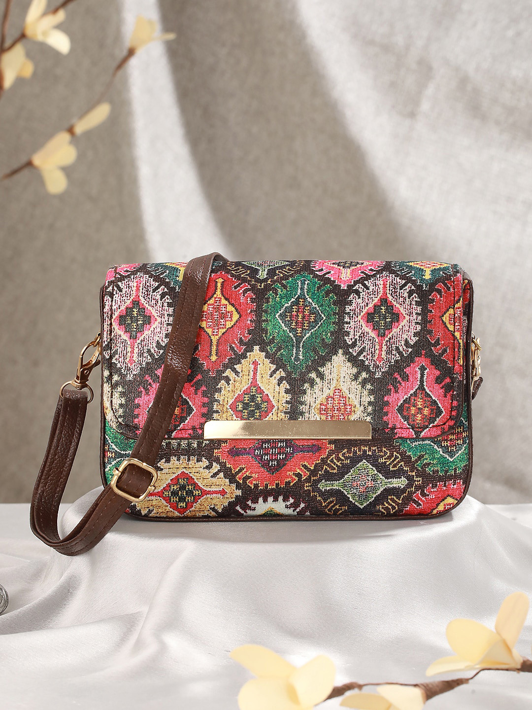 Jazz and Sizzle Ethnic Motifs Printed Structured Sling Bag