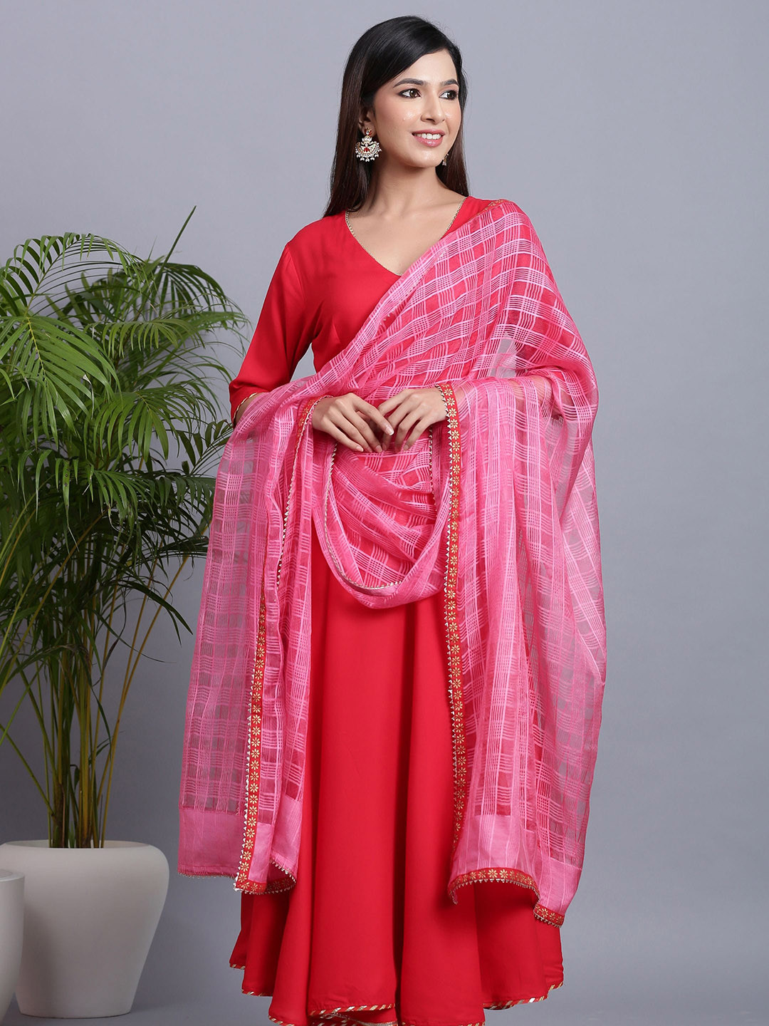 GILLORI V-Neck Anarkali Kurta & Trousers With Dupatta